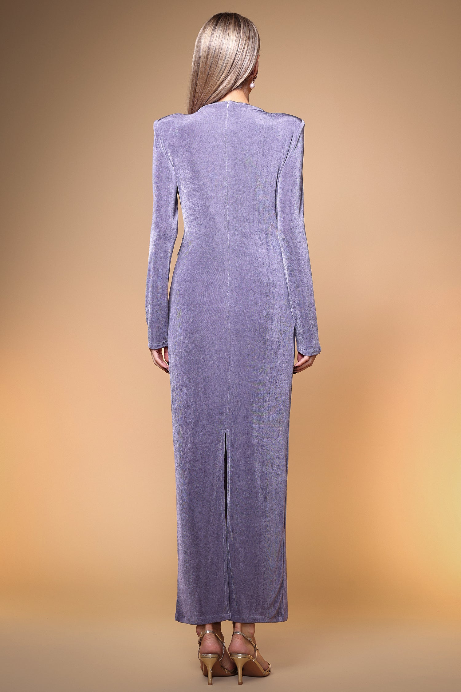 Paomi Elegant Contour Long Sleeve Ruched Maxi Dress