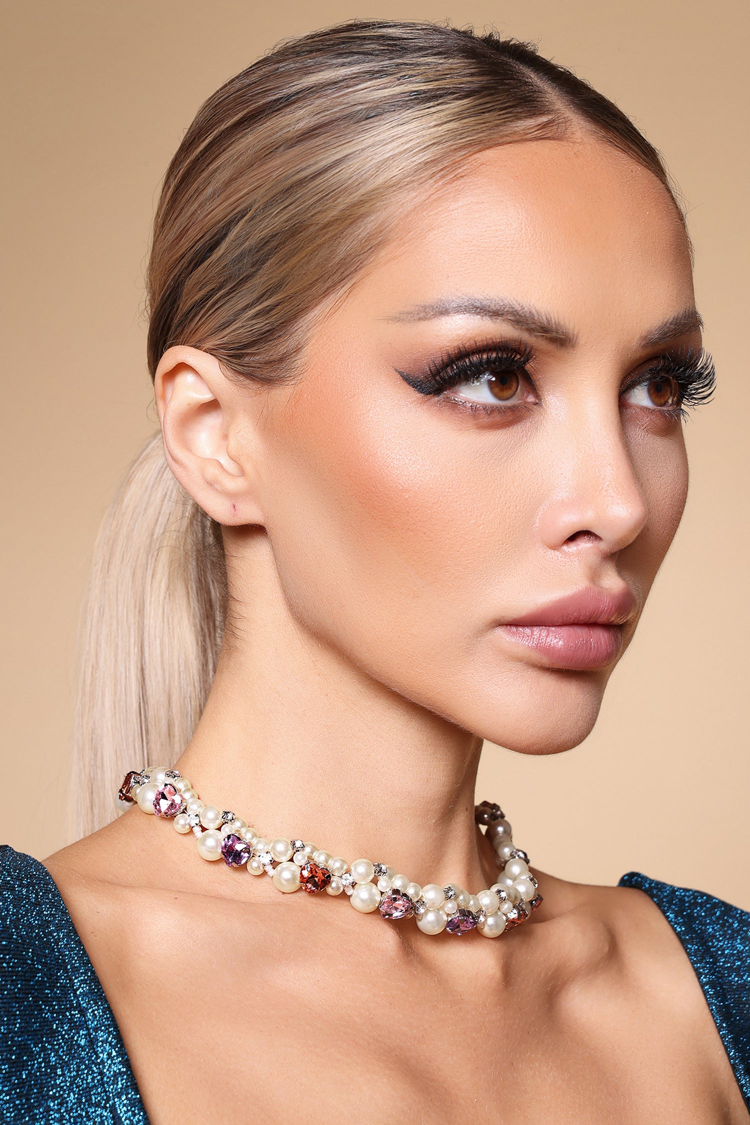 Runa pearl Diamond Love Double Layer Necklace