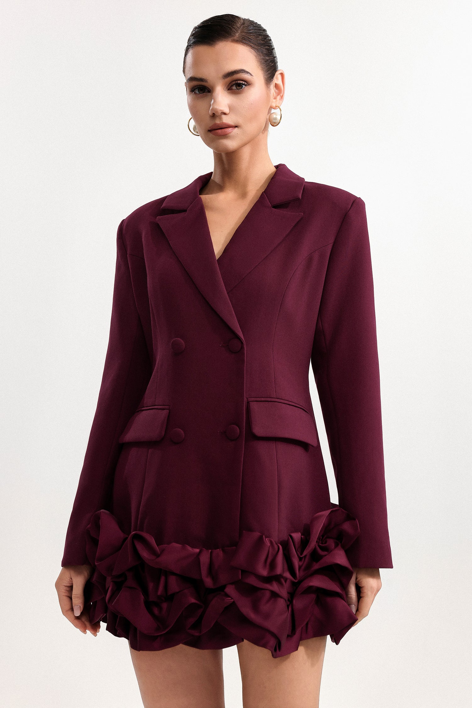 Leonie Elegant Tailored Long Sleeve Woven Red Mini Dress