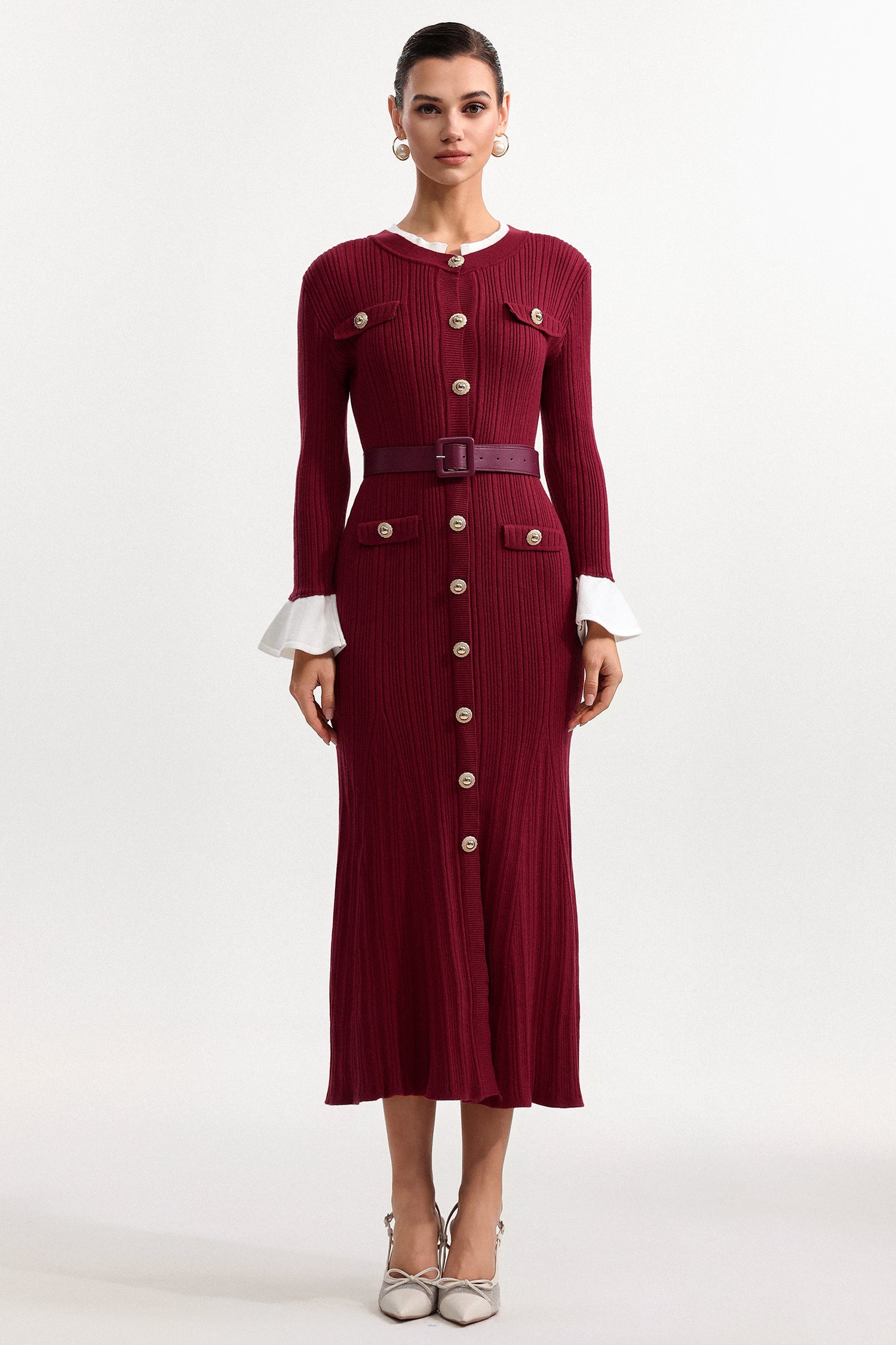 Mikko Classic Contour Round Neck Long Sleeve Knit Maxi Dress