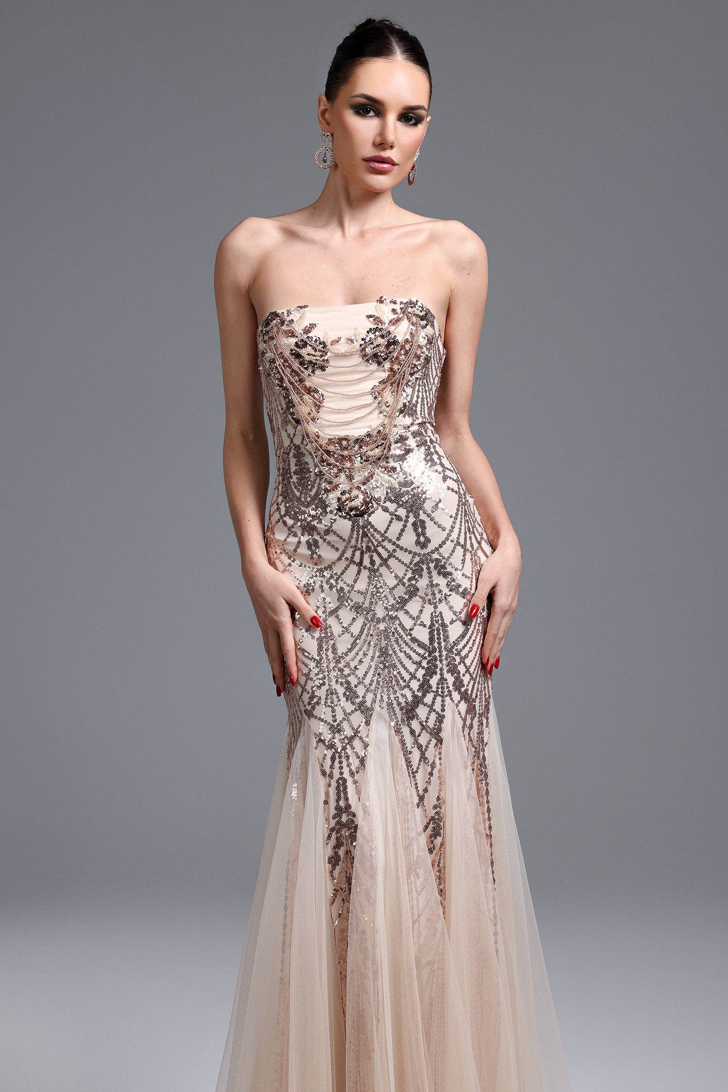 Rosmarie Glamorous Contour Strapless Sequin Maxi Dress