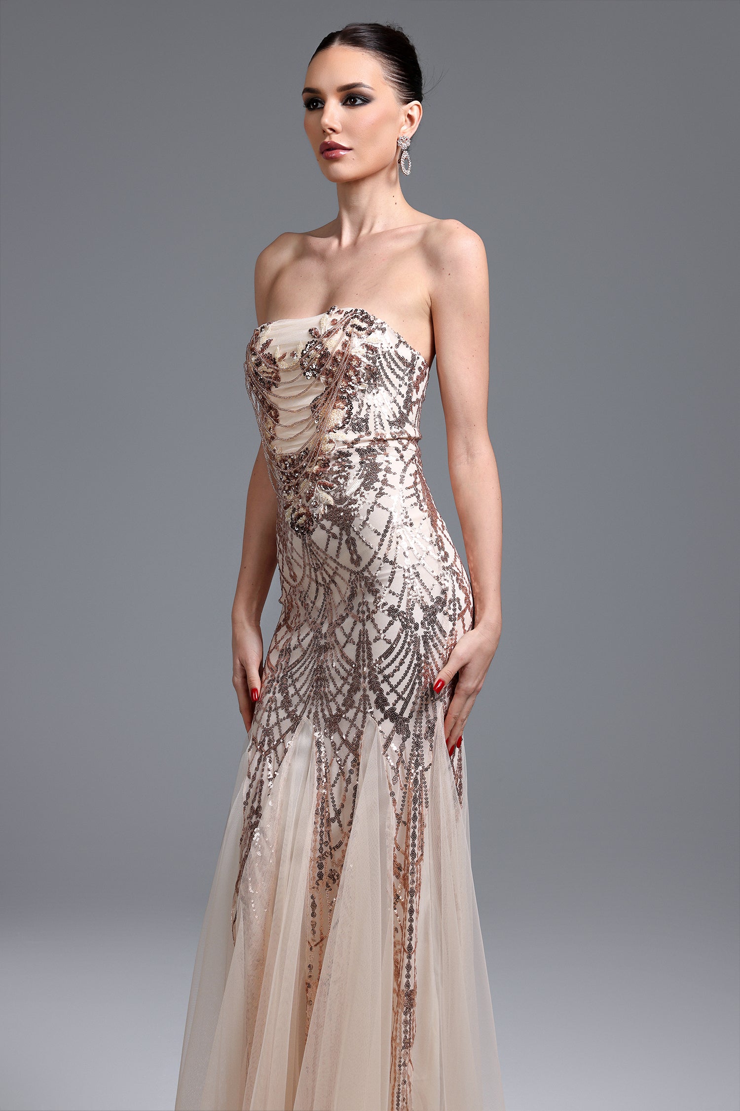 Rosmarie Glamorous Contour Strapless Sequin Maxi Dress