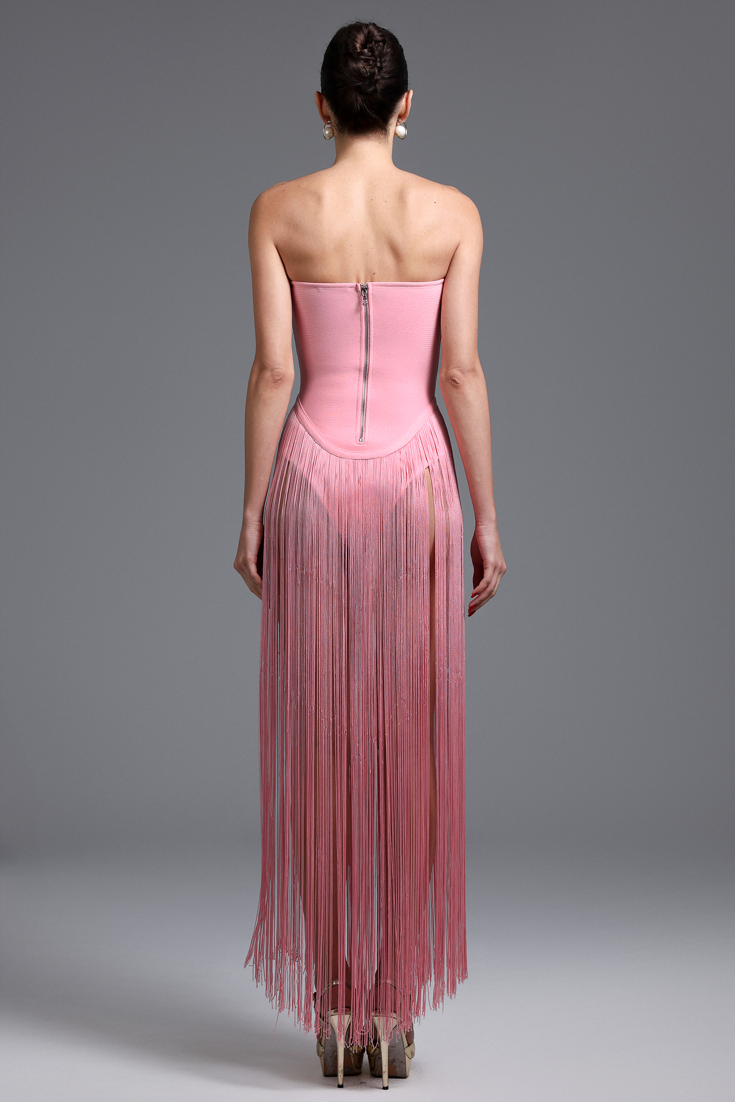 Valentina Strapless Pink Fringe Dress