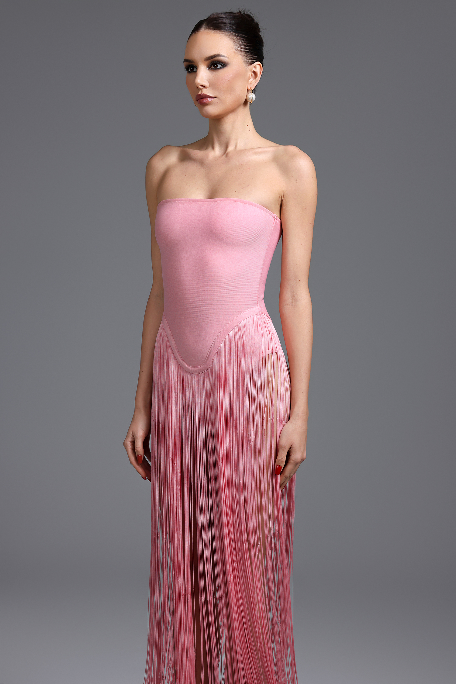 Valentina Strapless Pink Fringe Dress