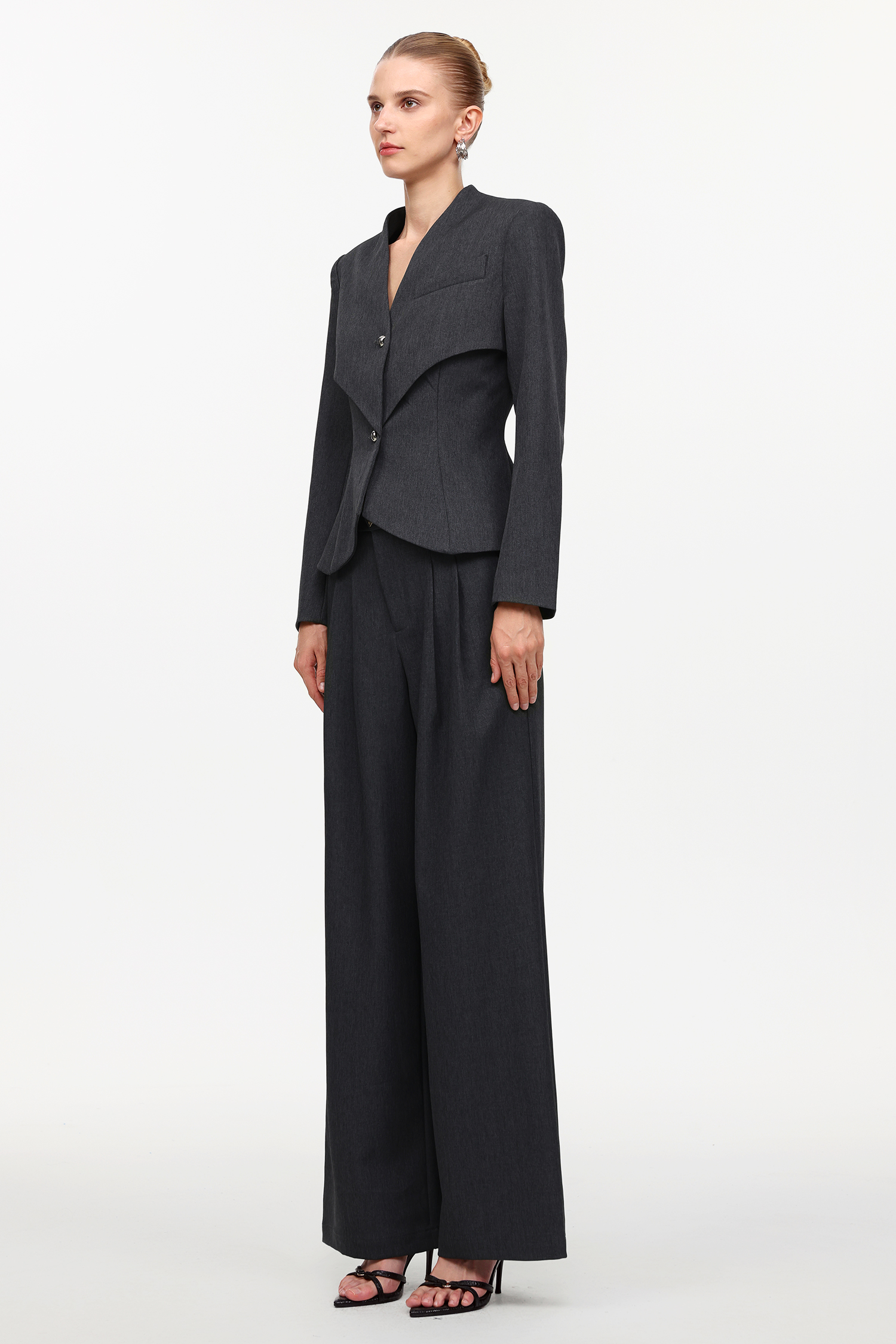 Elin Chic Tailored Long Sleeve Woven Blazer And Pants Two-Piece Set