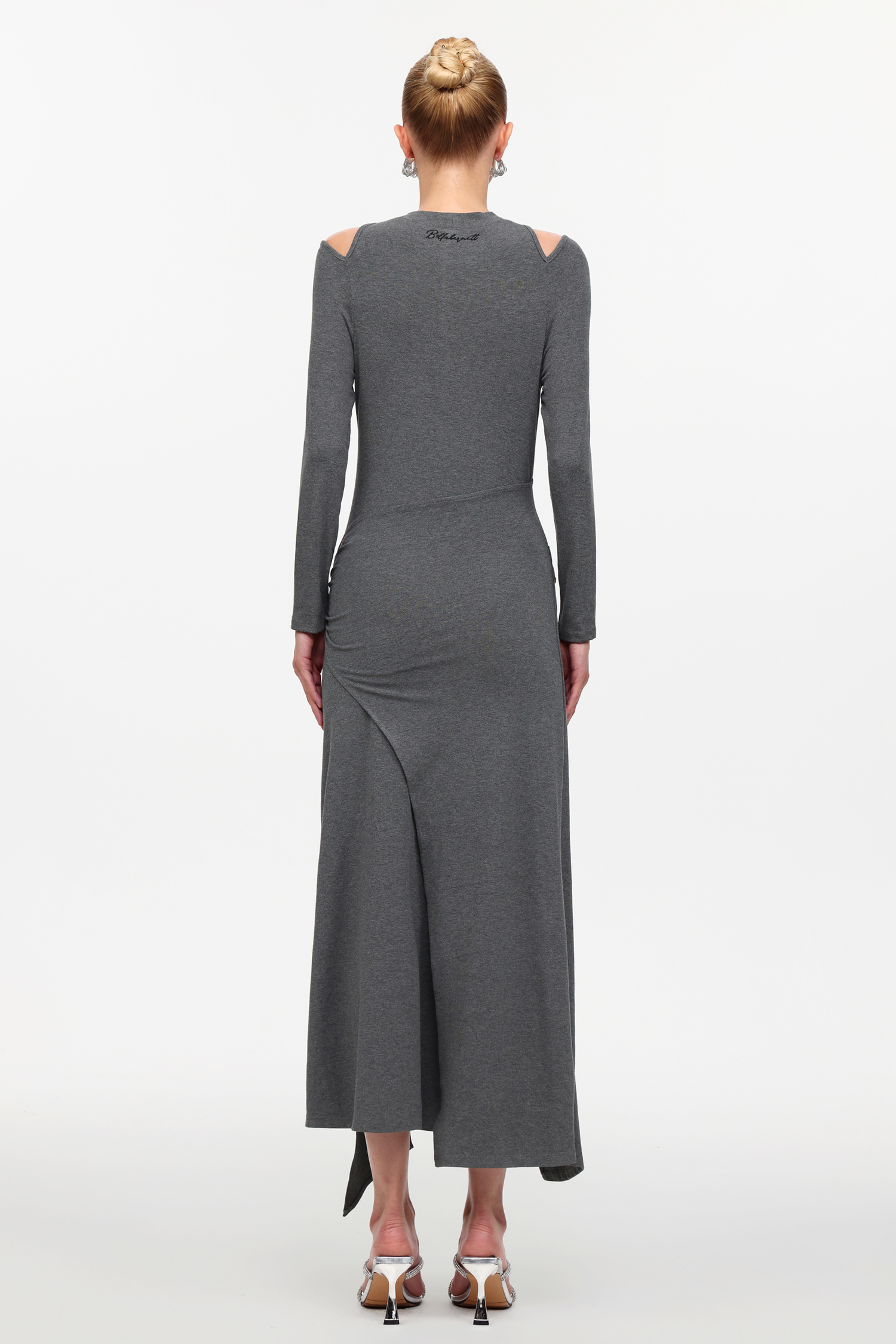 Silas Chic Contour Cut Out Long Sleeve Knot Knit Maxi Dress