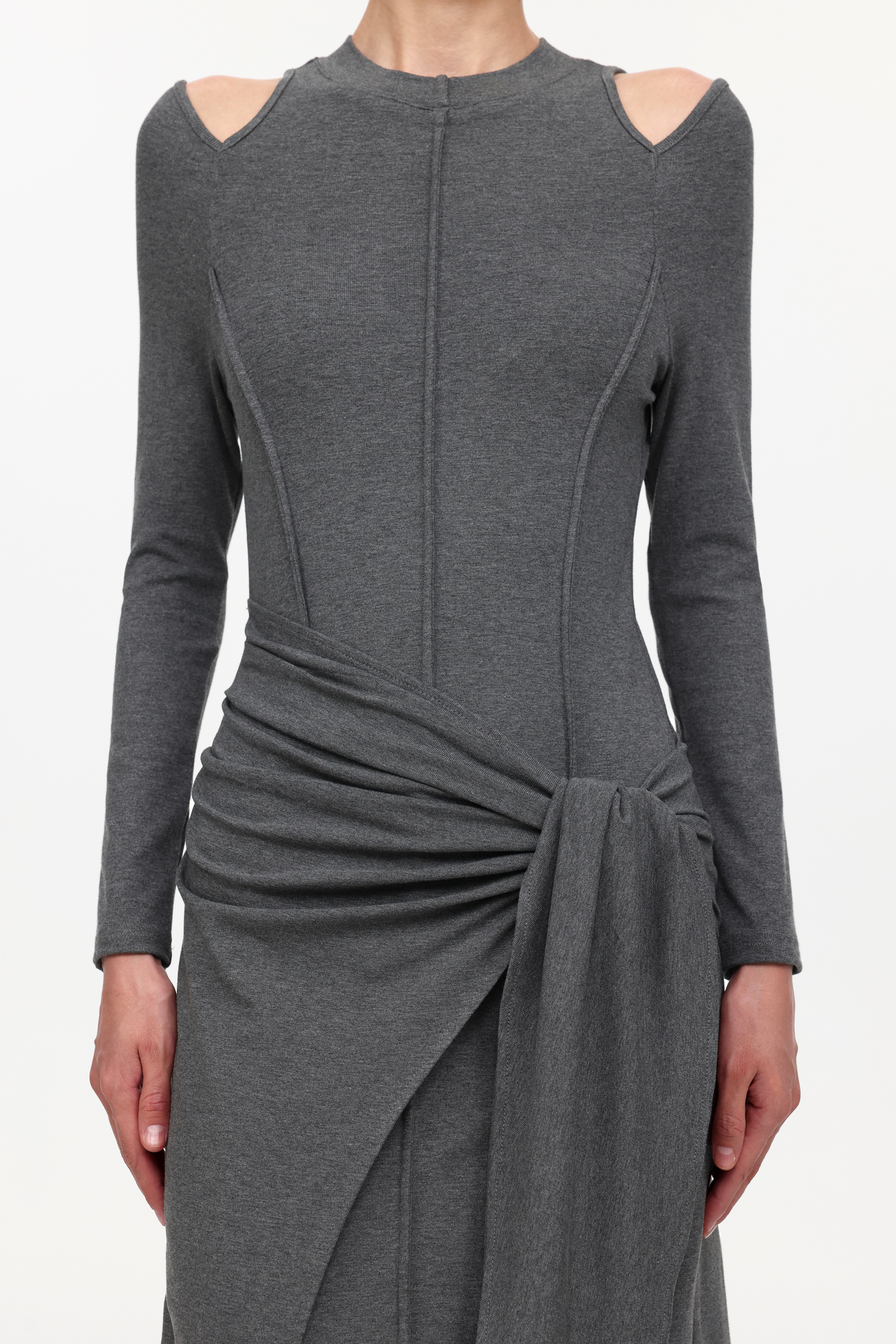 Silas Chic Contour Cut Out Long Sleeve Knot Knit Maxi Dress