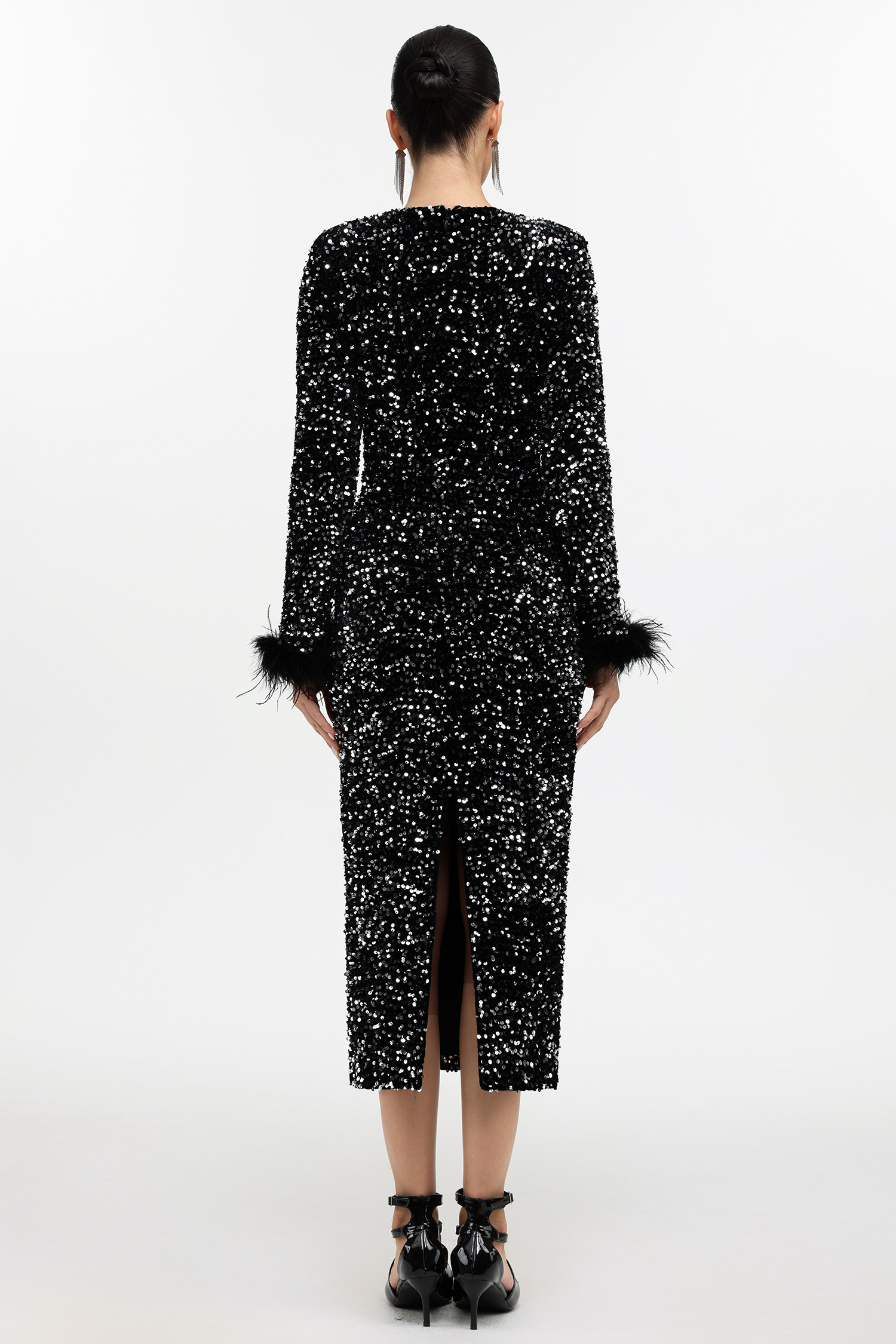 Lilian Glamorous Contour Long Sleeve Sequin Black Maxi Dress