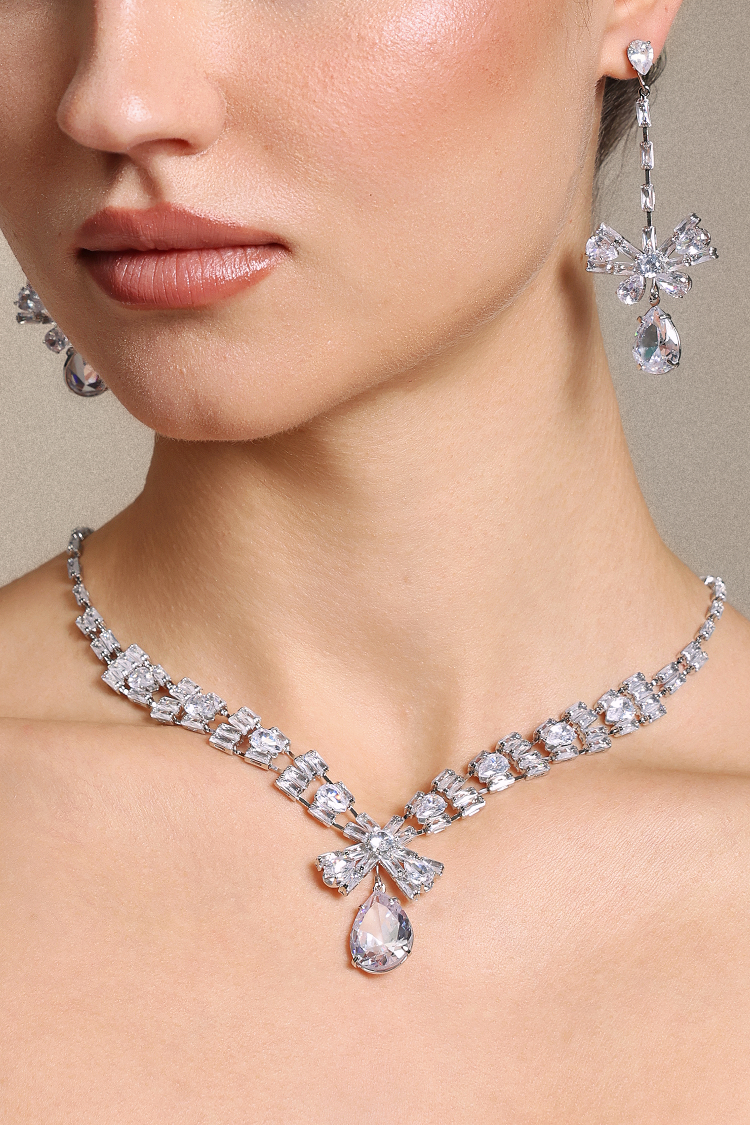 Tate Diamond  Bow Earrings And Necklace Set