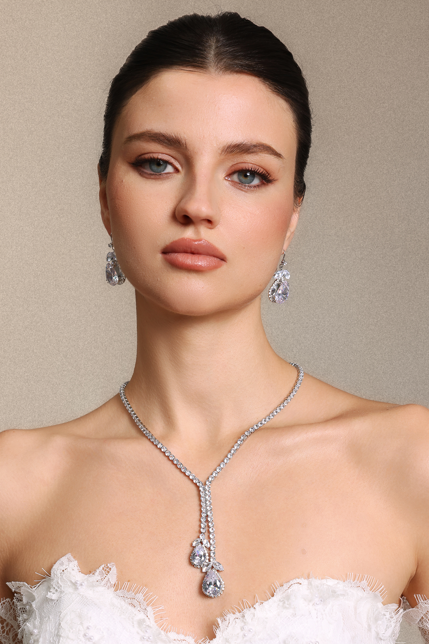 Lyla Teardrop Diamond Maxi Earrings And Necklace Set