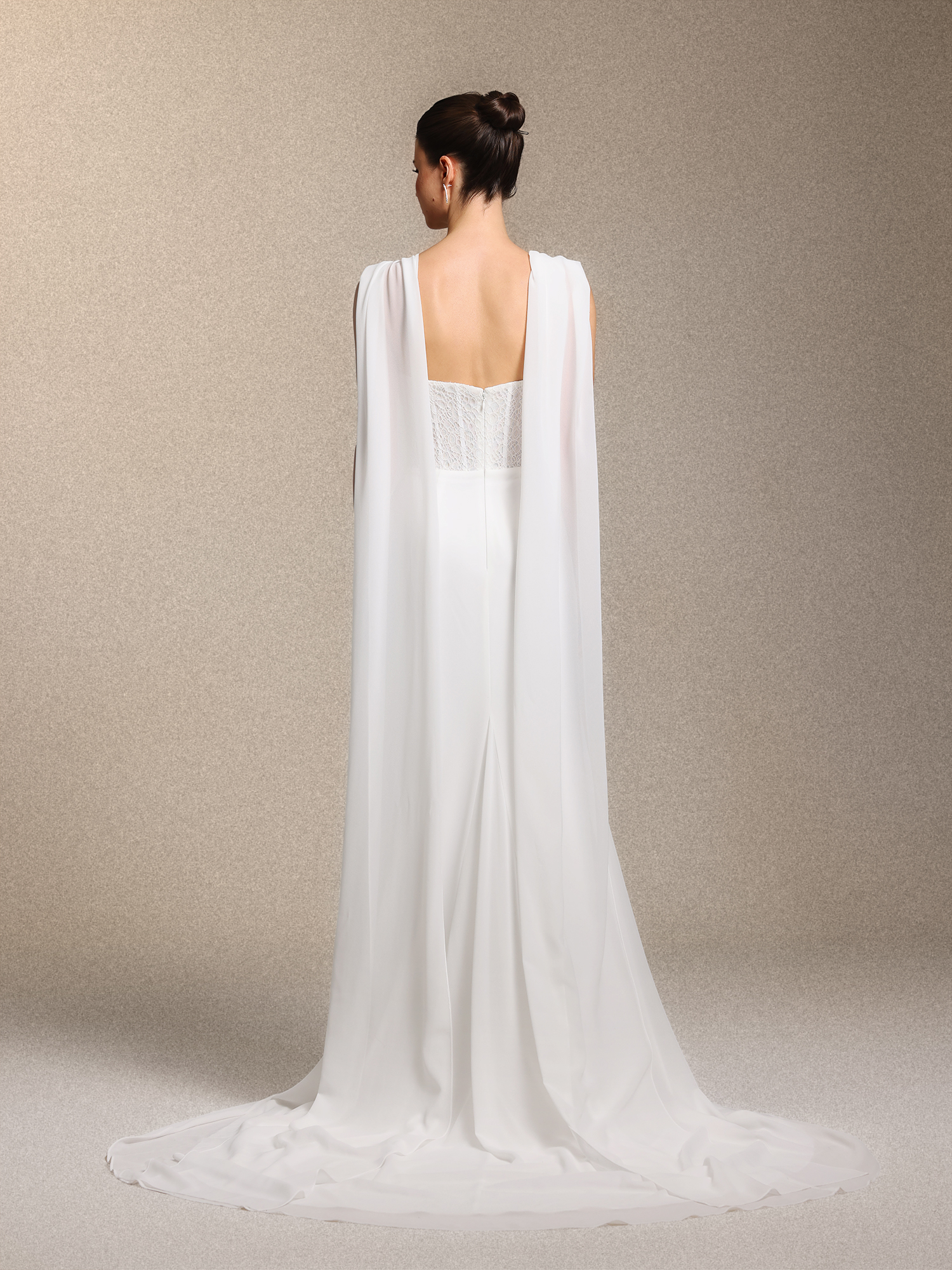 Lenra Elegant Strapless Bow White Lace Chiffon Maxi Dress