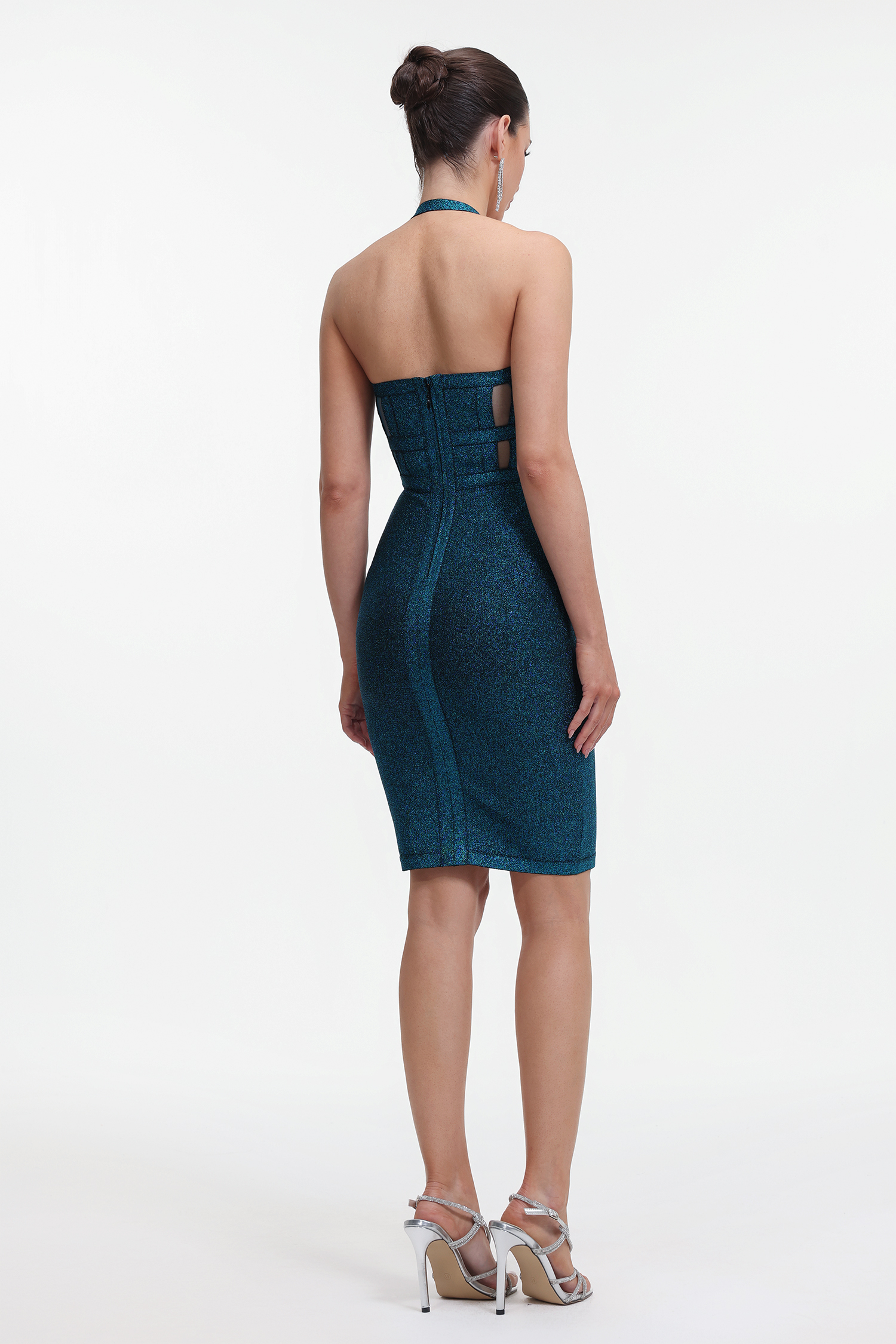 Halter Metallic Bandage Dress - Dark Blue