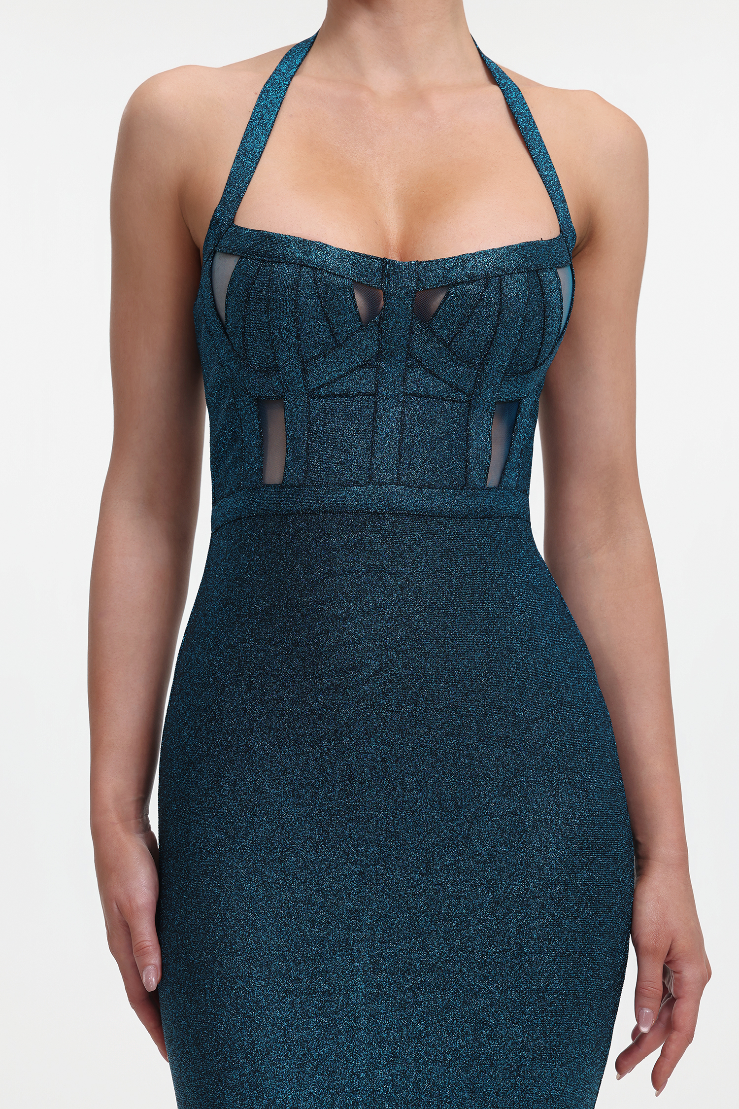 Halter Metallic Bandage Dress - Dark Blue