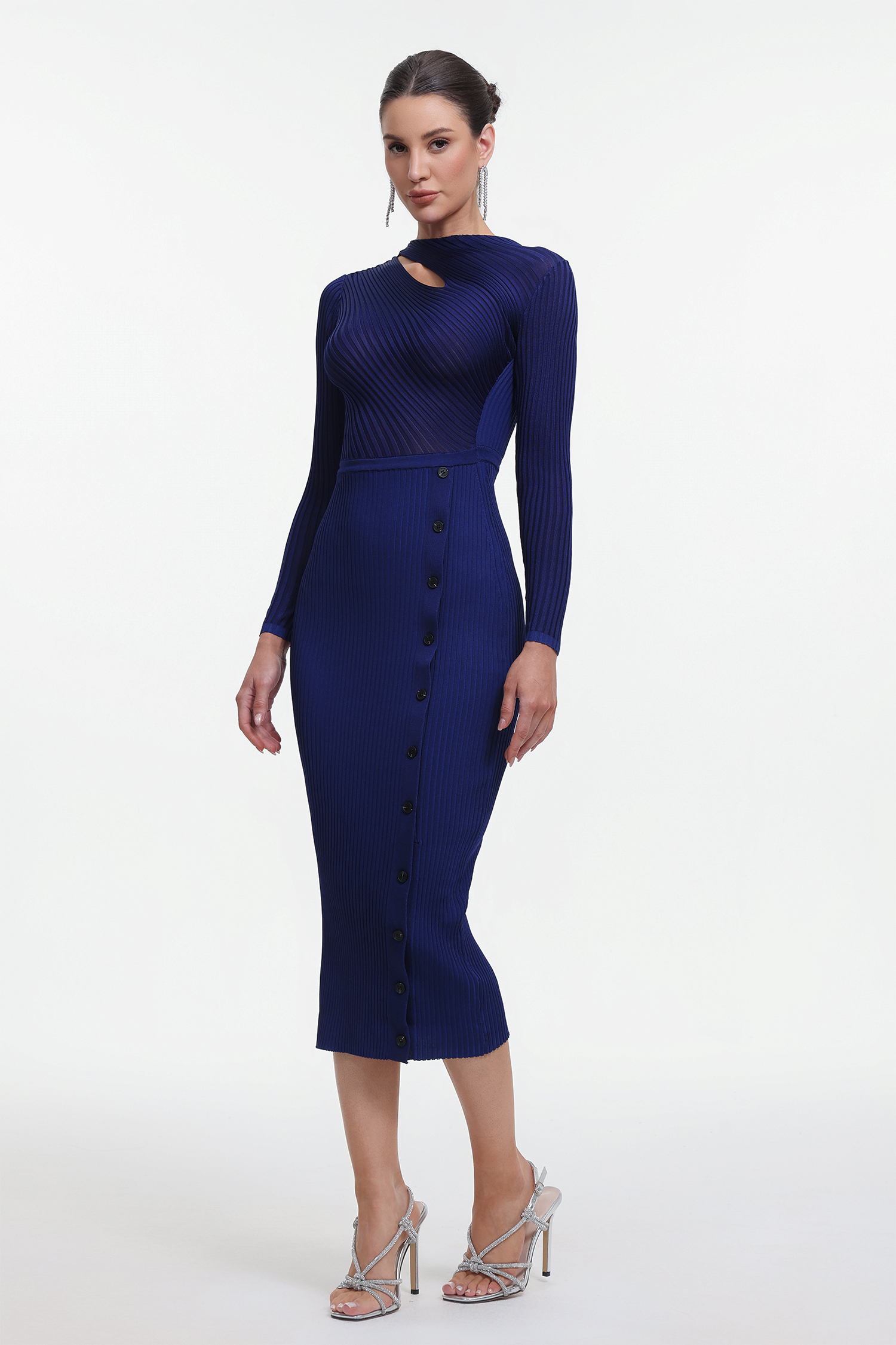 Classic Contour Long Sleeve Cut Out Knit Maxi Dress