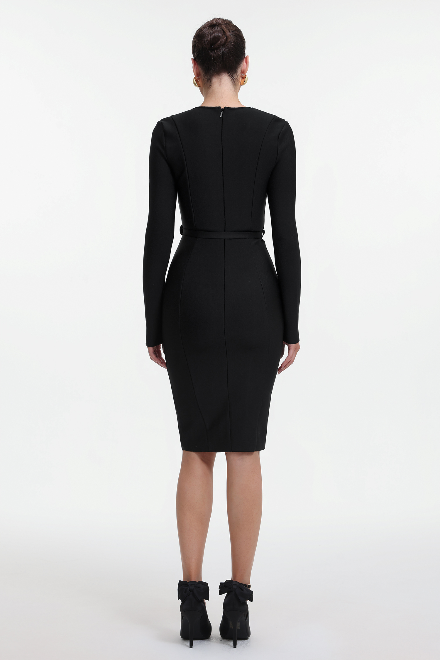 Rora Chic Contour Long Sleeve Bandage Midi Dress