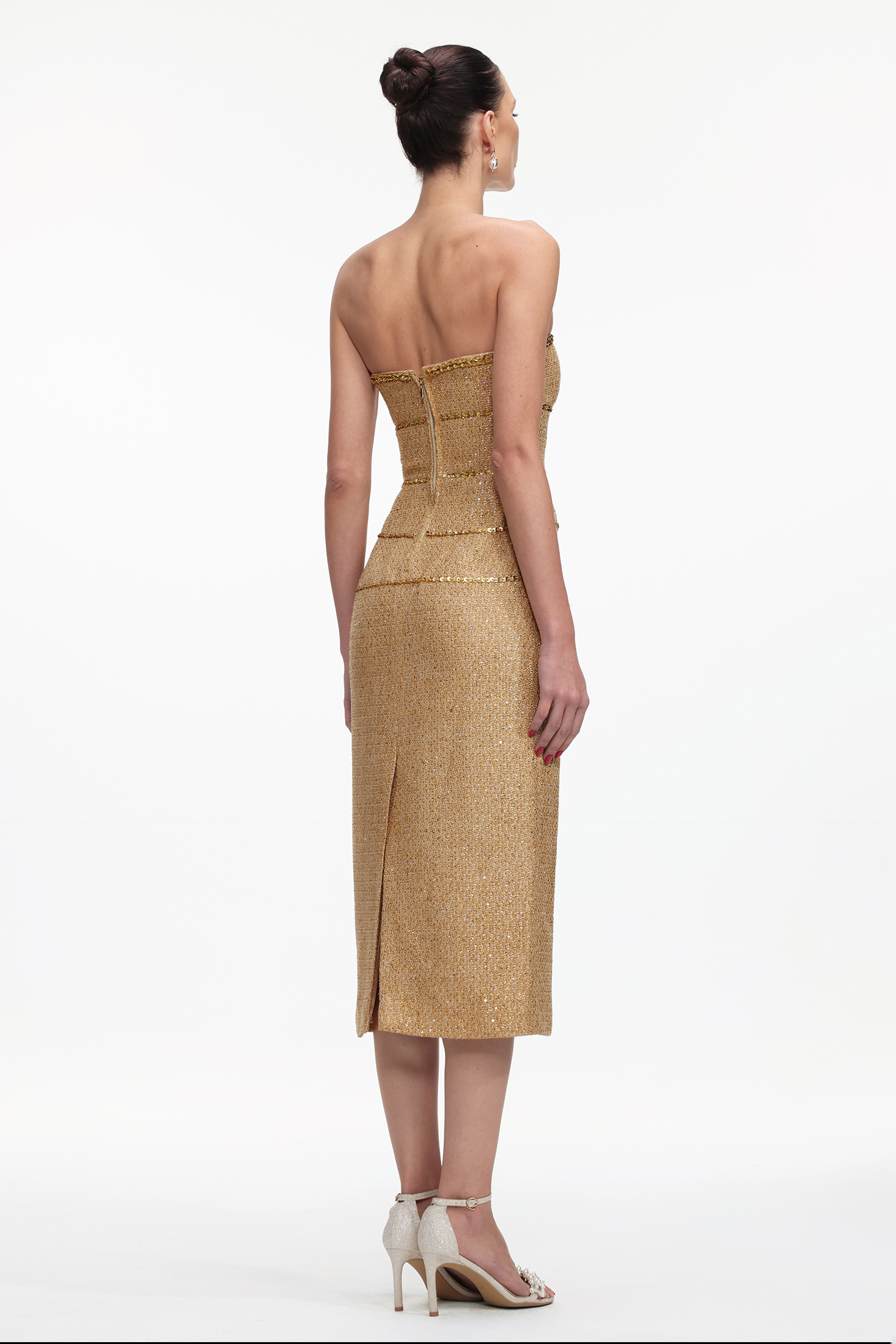 Tenley Elegant Tailored Strapless Tweed Maxi Dress