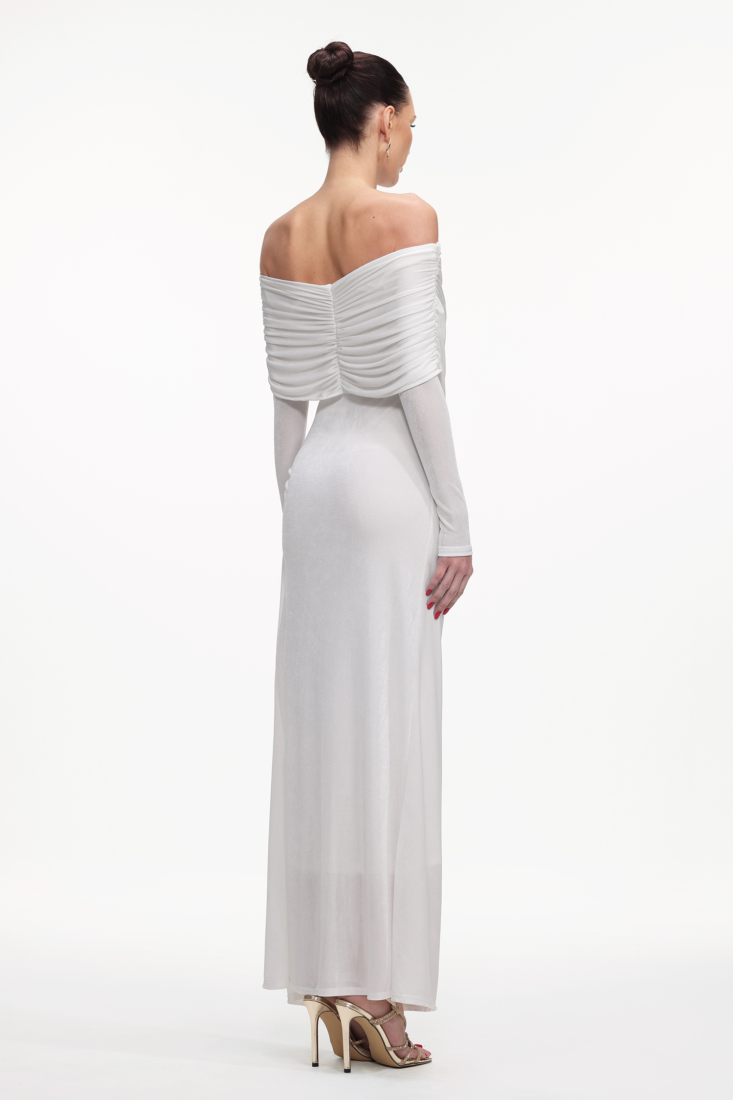 Guga Elegant Contour Long Sleeve Asymmetrical Knit Maxi Dress