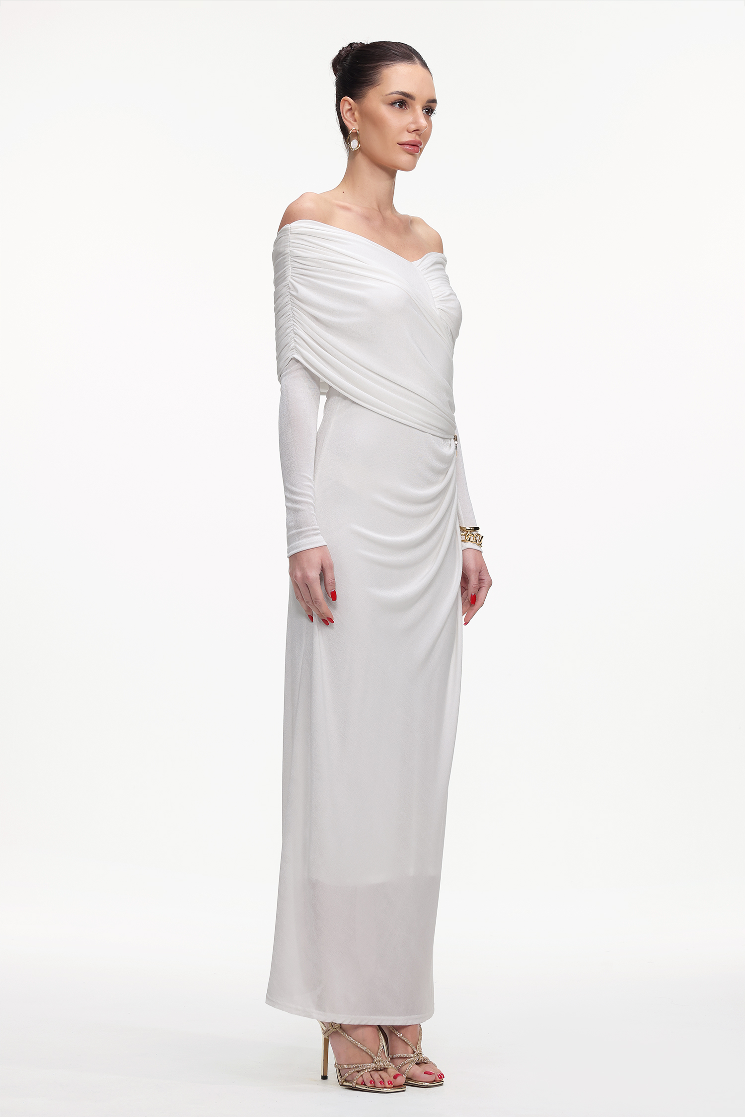 Guga Elegant Contour Long Sleeve Asymmetrical Knit Maxi Dress