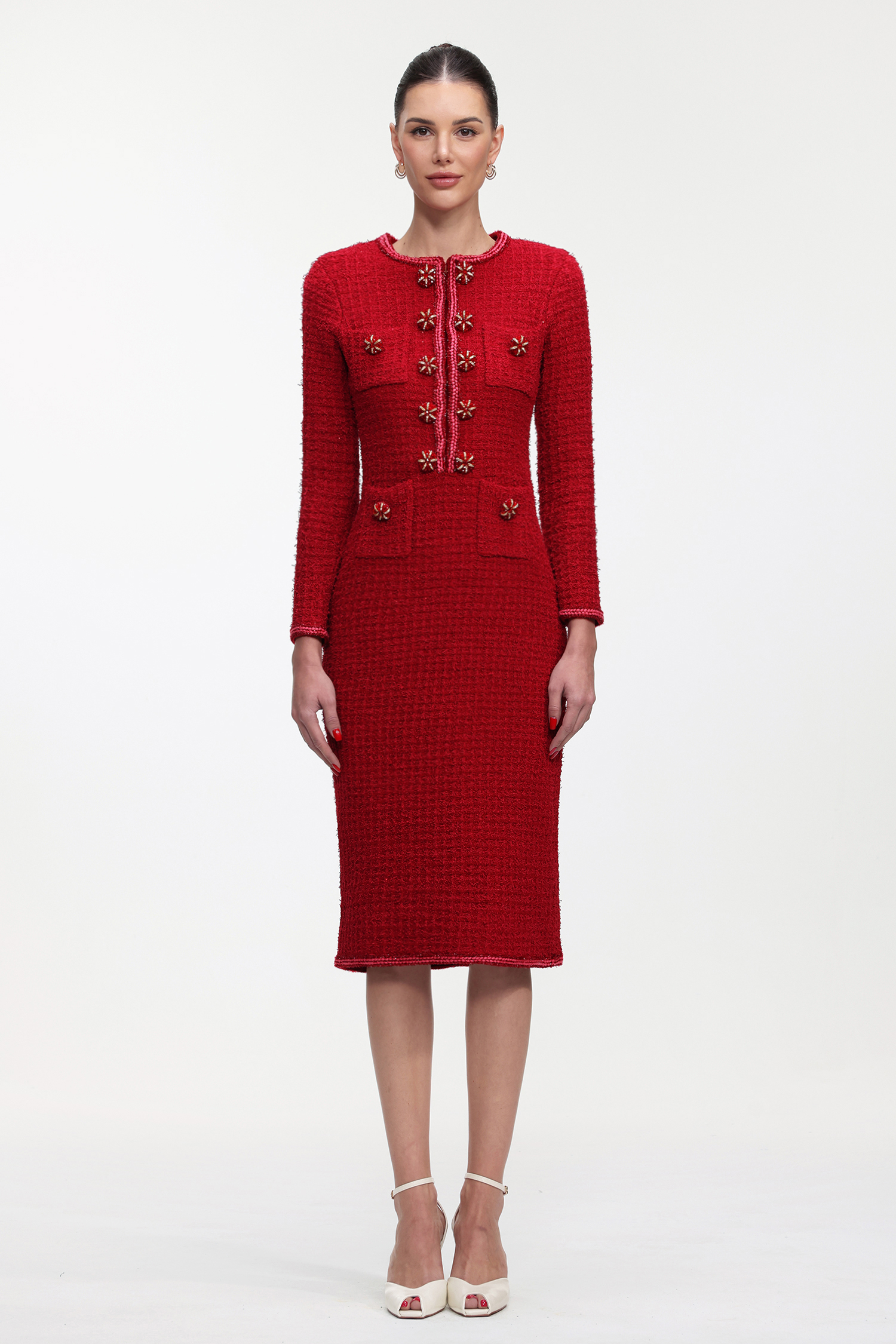 Elsie Glamorous Tailored Long Sleeve Tweed Maxi Dress