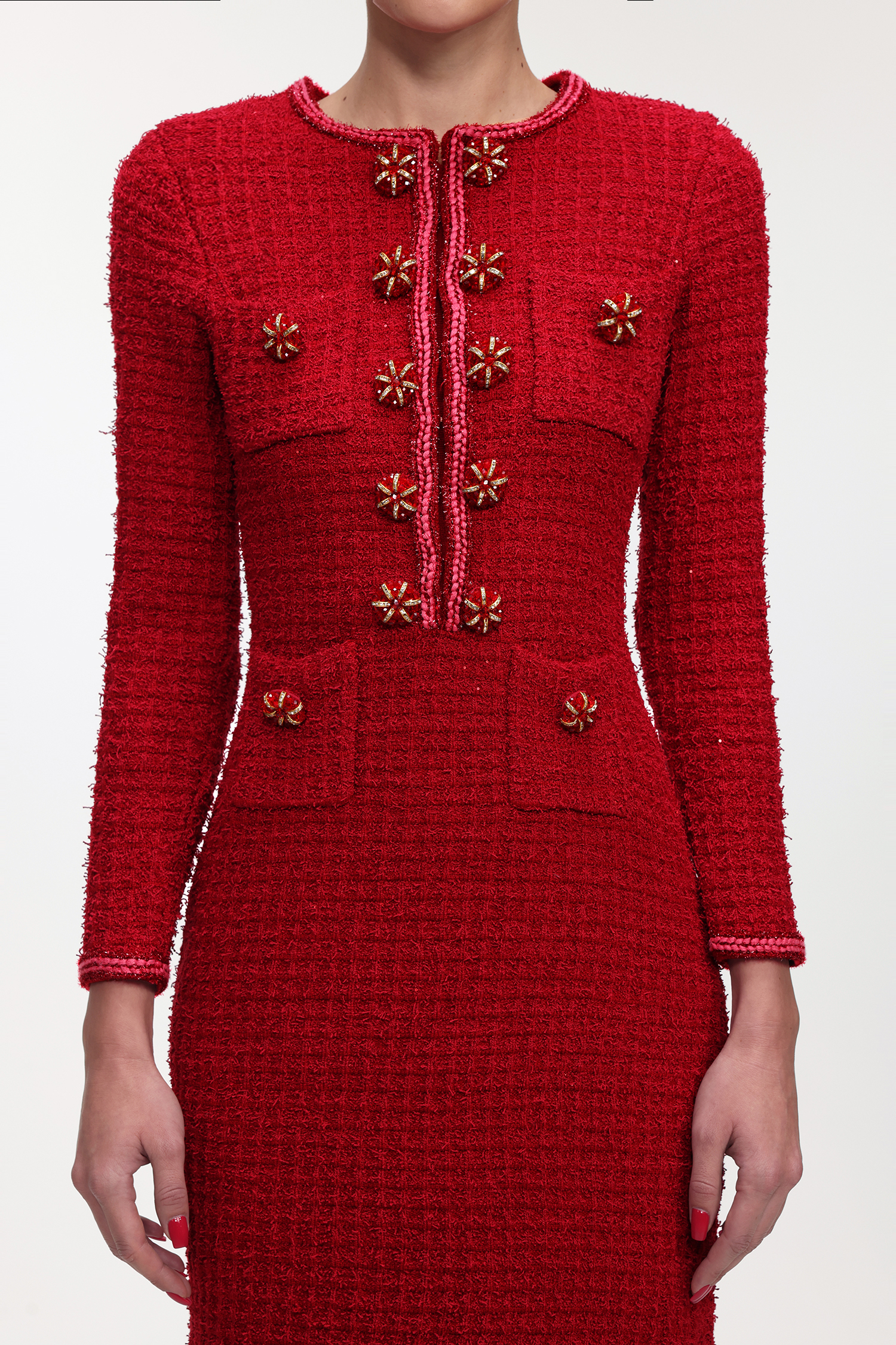 Elsie Glamorous Tailored Long Sleeve Tweed Maxi Dress