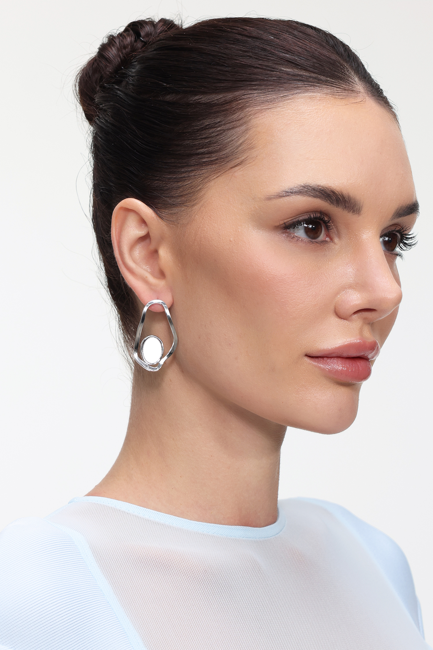 Edmee Hollowed Out Geometry Fritillaria Silver Earrings
