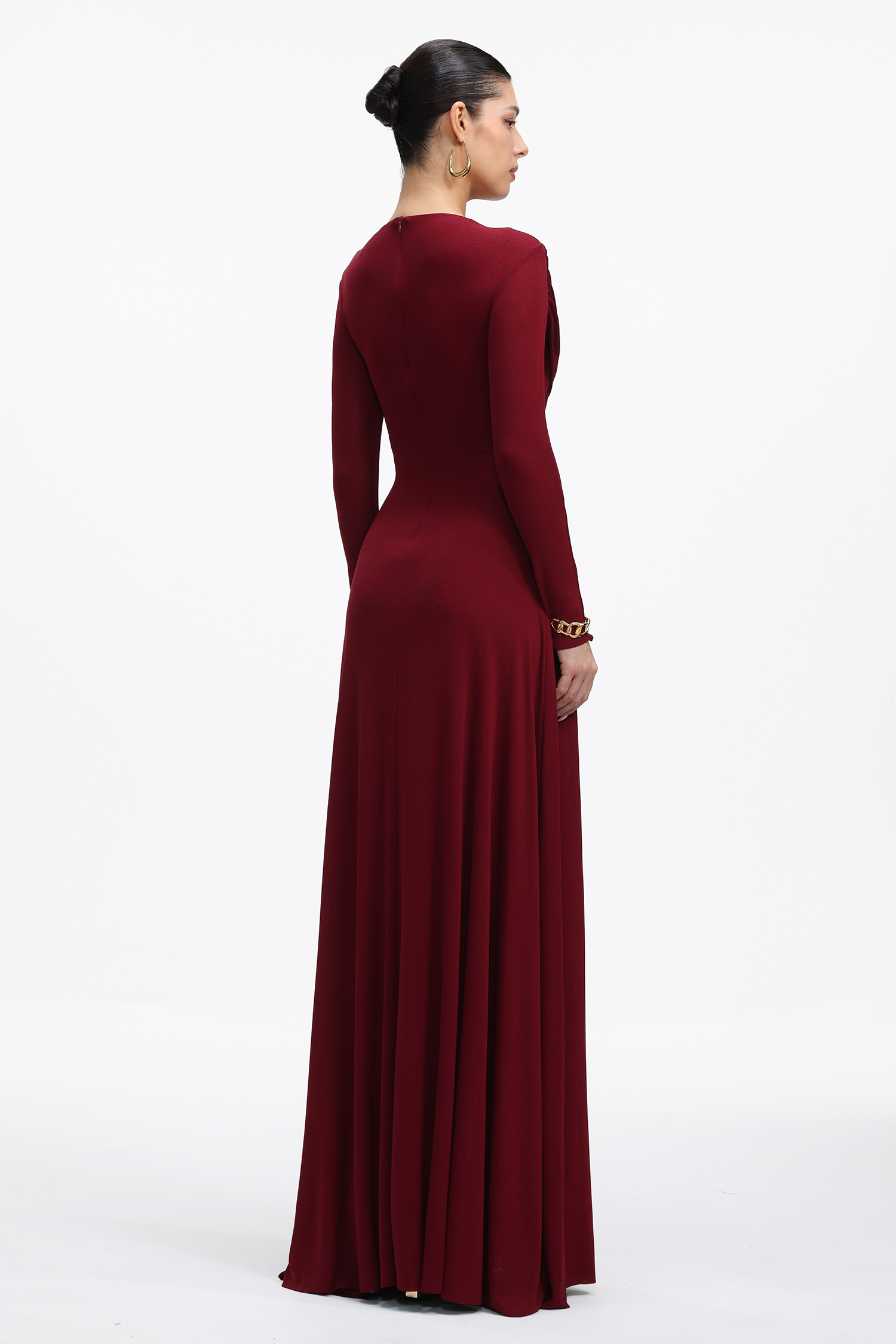 Elsie Elegant Contour Long Sleeve Ruched Knit Maxi Dress