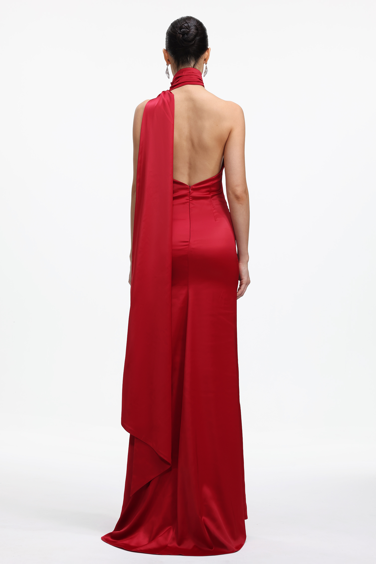 Polasa Romantic Contour Halter Floral Satin Maxi Dress