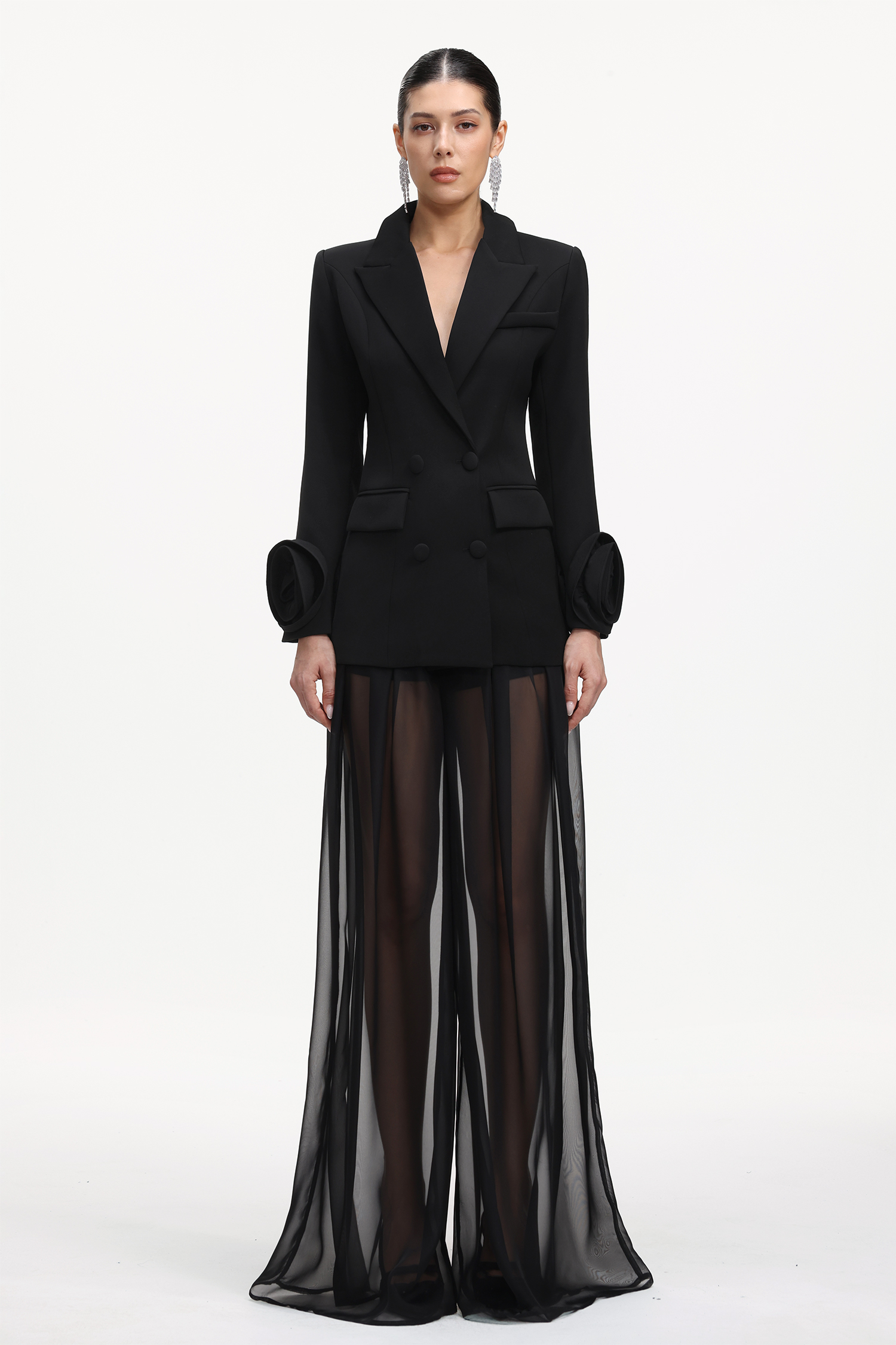 Jussi Chic Tailored Long Sleeve Floral Blazer