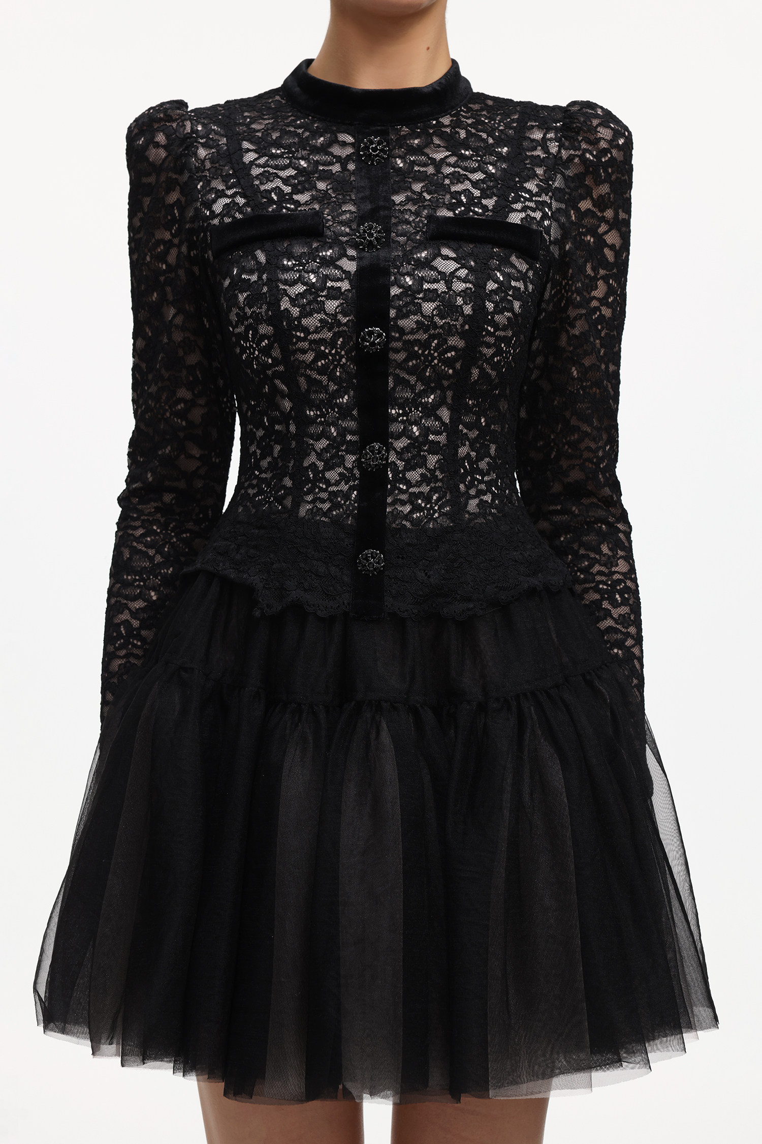 Sefa Elegant Tailored Long Sleeve Lace Mini Dress