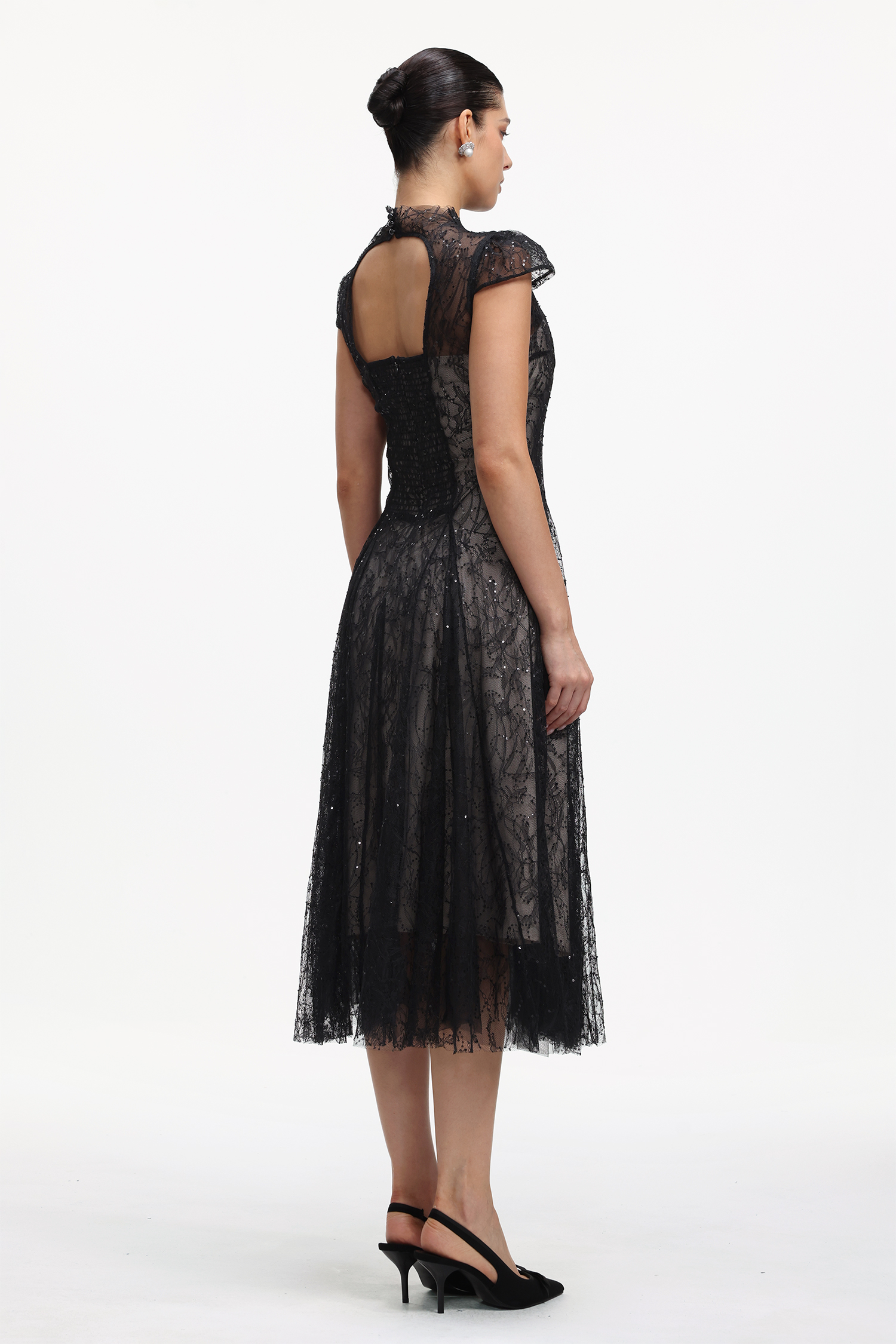 Vanina Elegant Flowy Sequin Lace Maxi Dress