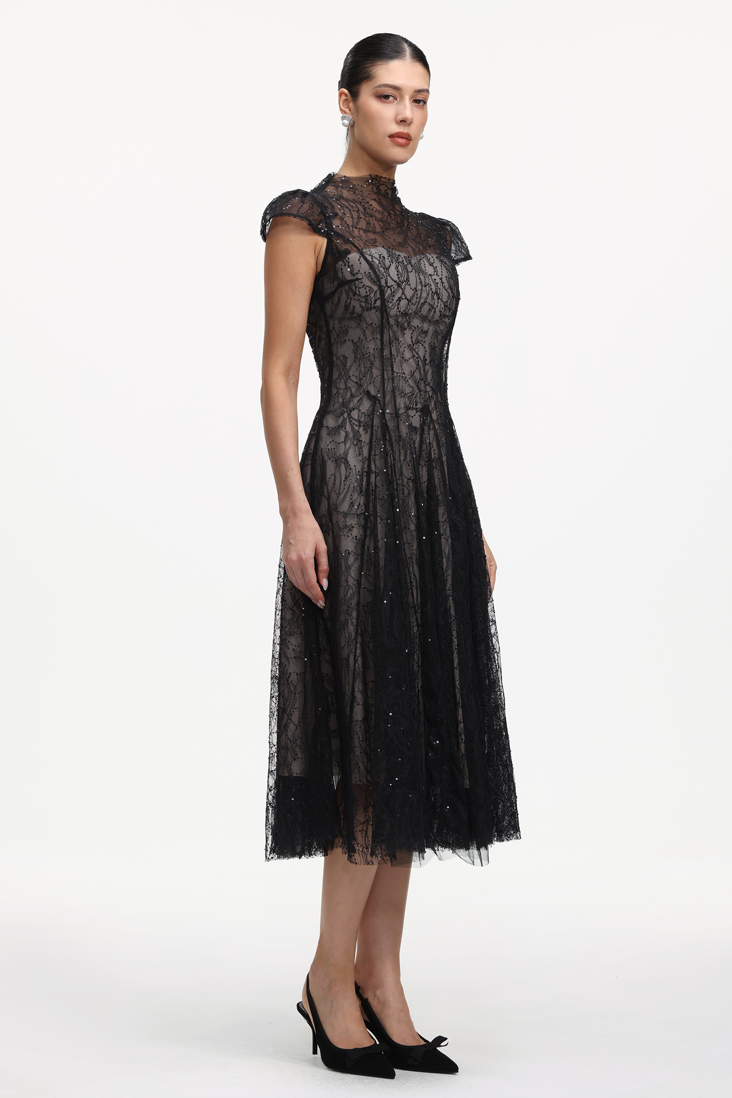 Vanina Elegant Flowy Sequin Lace Maxi Dress