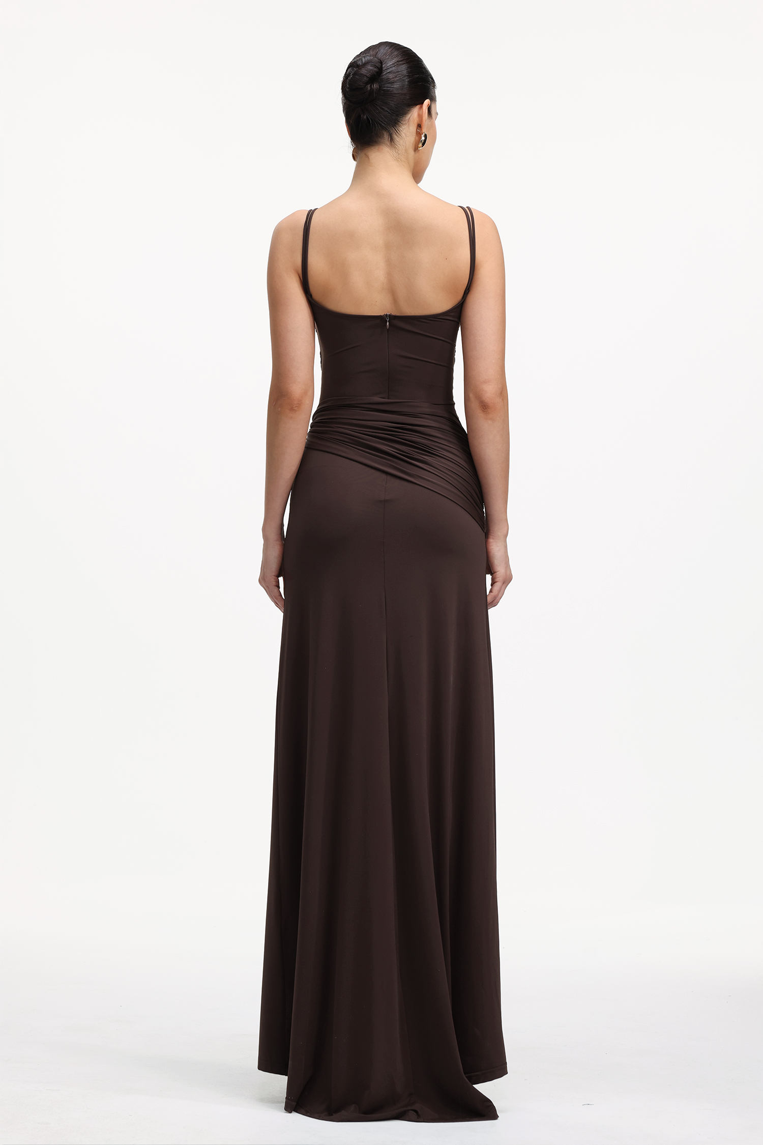 Ruthie Elegant Contour Sleeveless Cut Out Ruched Knit Maxi Dress