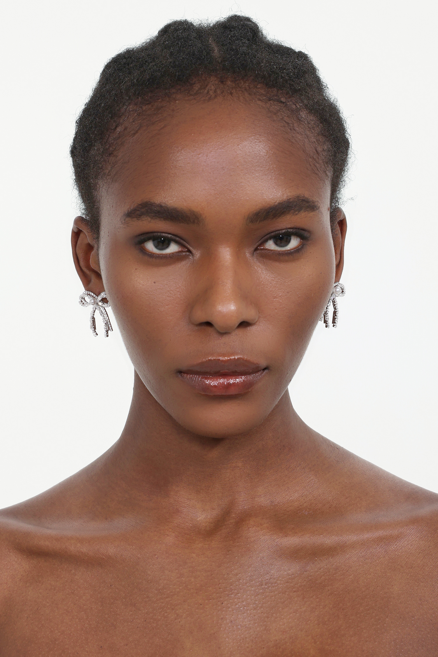 Myrna Bow Diamond Pearl Earrings