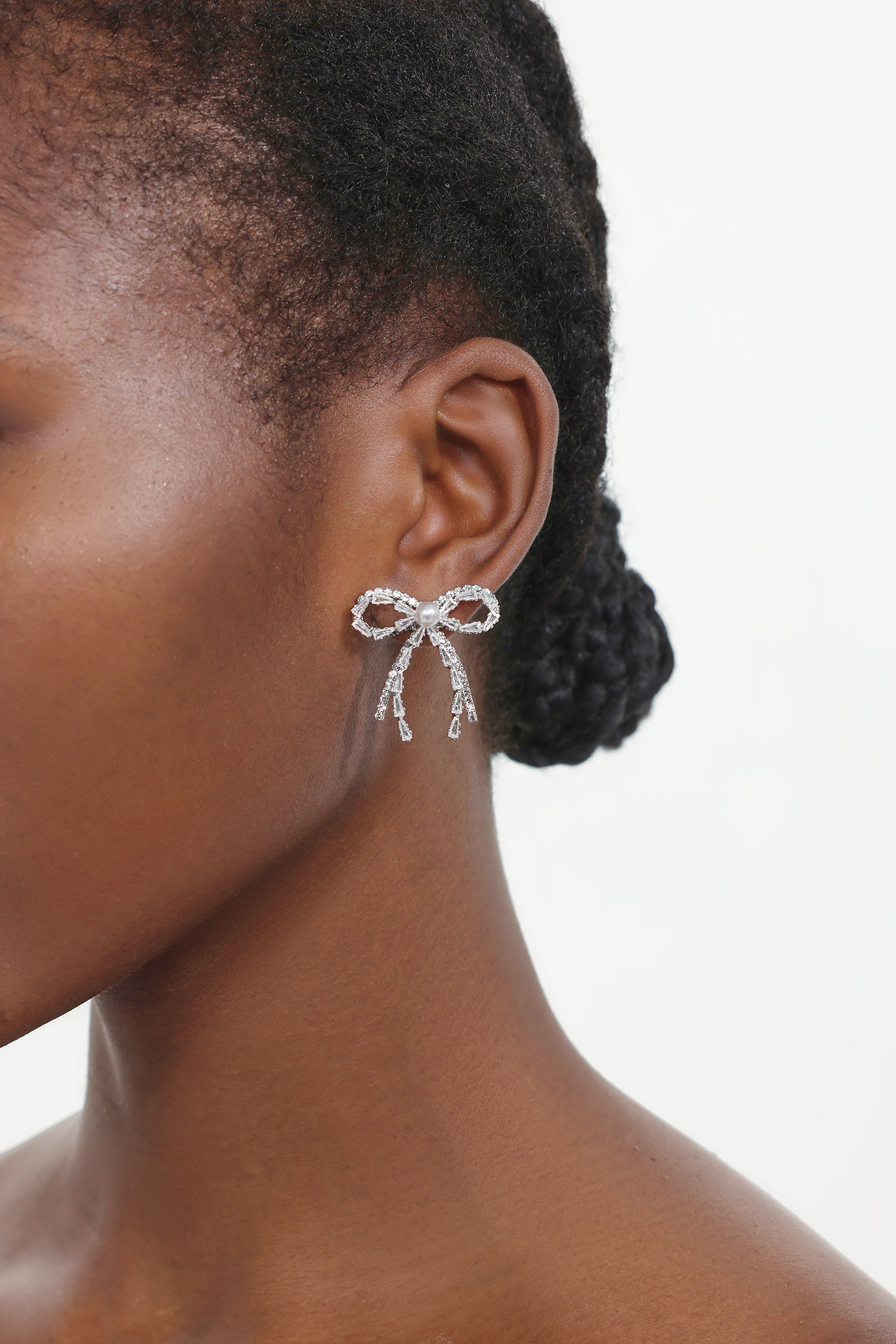 Myrna Bow Diamond Pearl Earrings