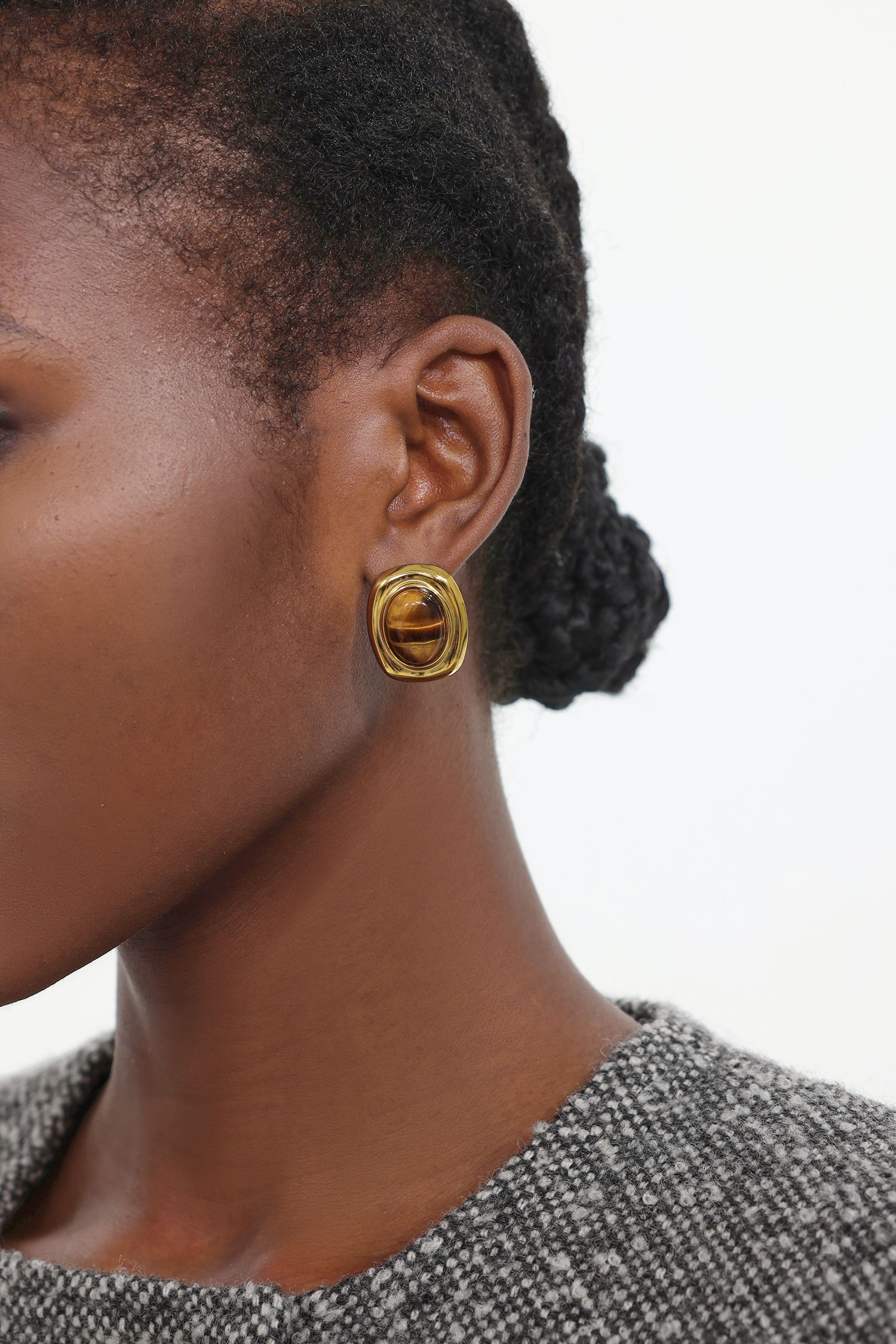 Zuelia Tiger's Eye Square Metal Earrings