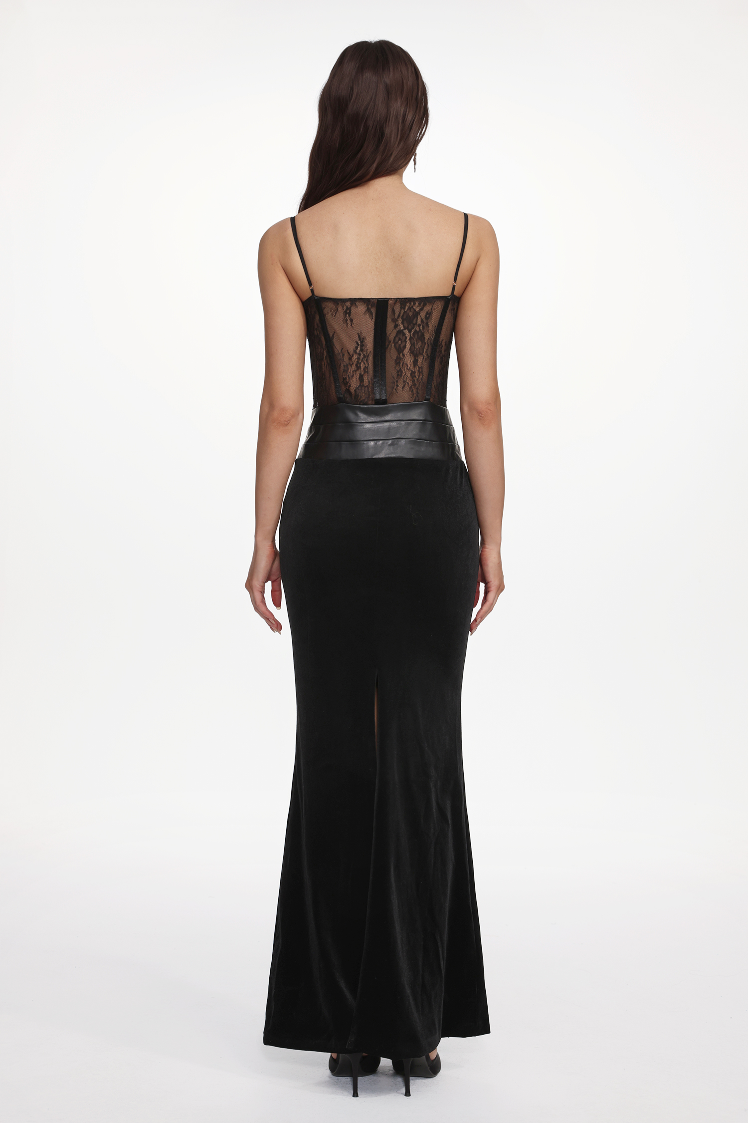 Parry Sexy Contour Sleeveless Lace Velvet Maxi Dress