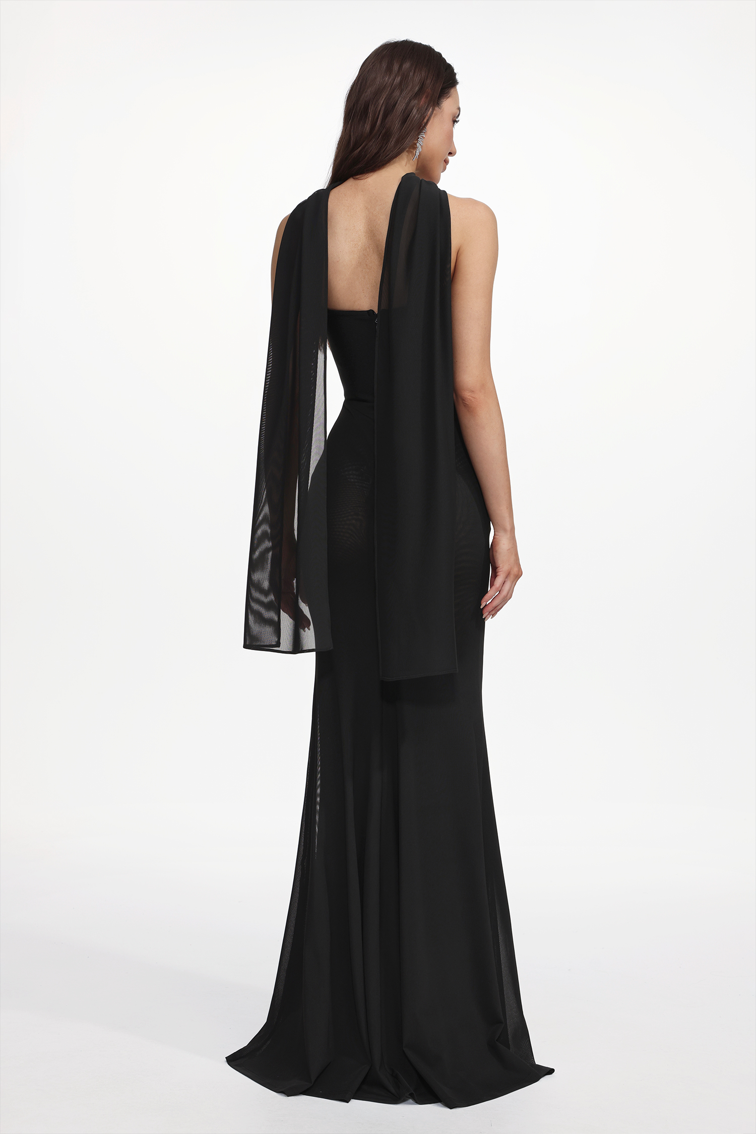 Lucifa Elegant Contour Strapless Scarf Ruched Bandage Maxi Dress