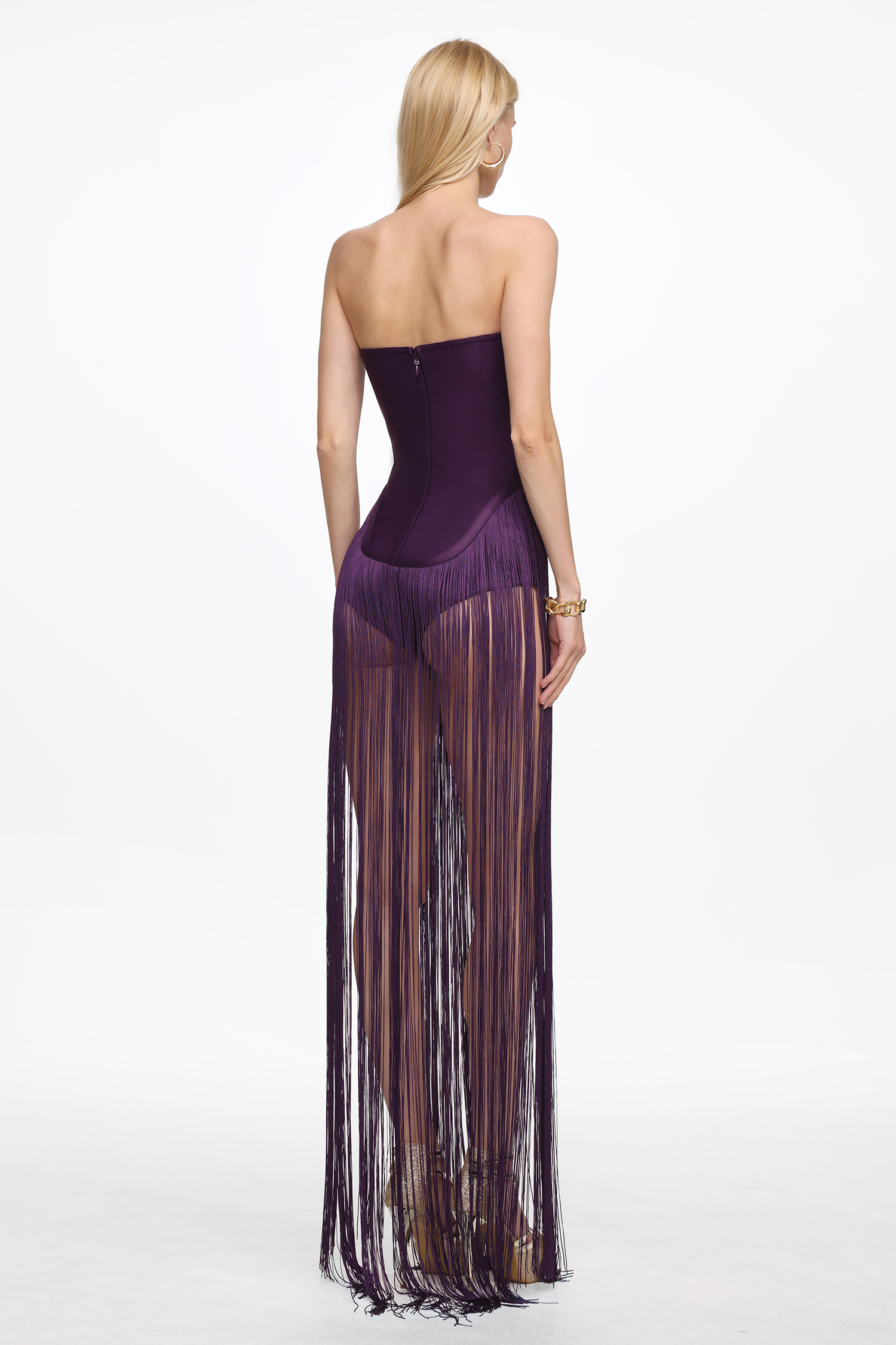 Valentina Strapless Purple Fringe Dress