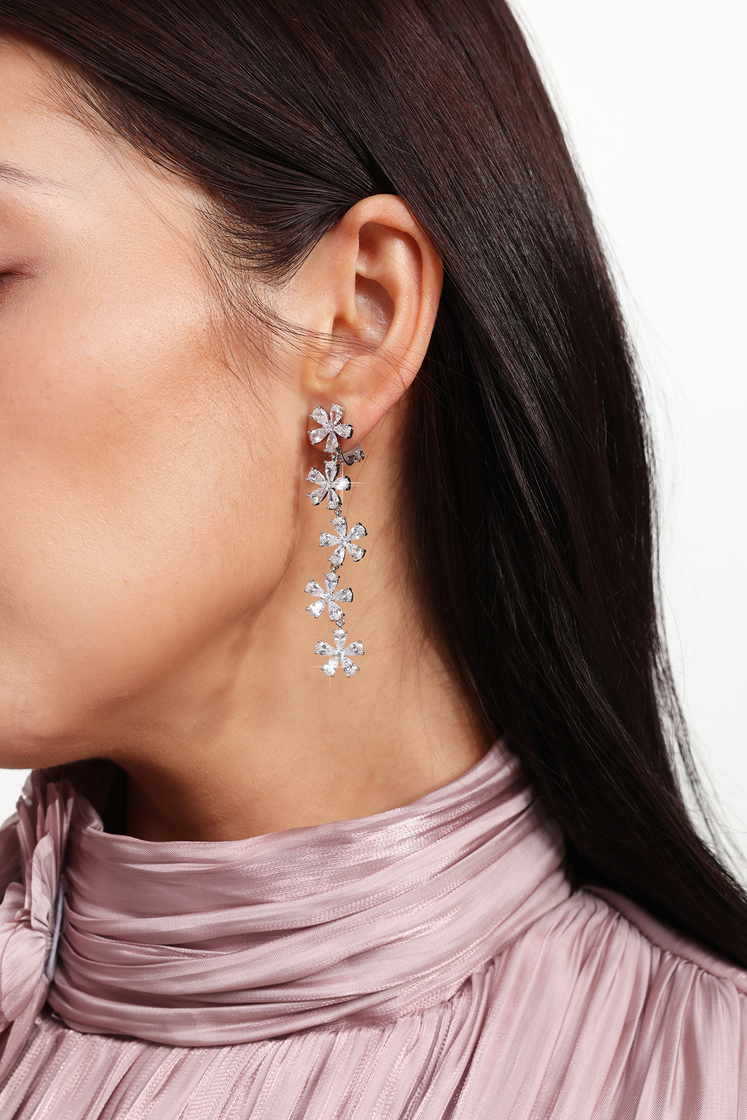 Lakira Flower Diamond Tassel Earrings