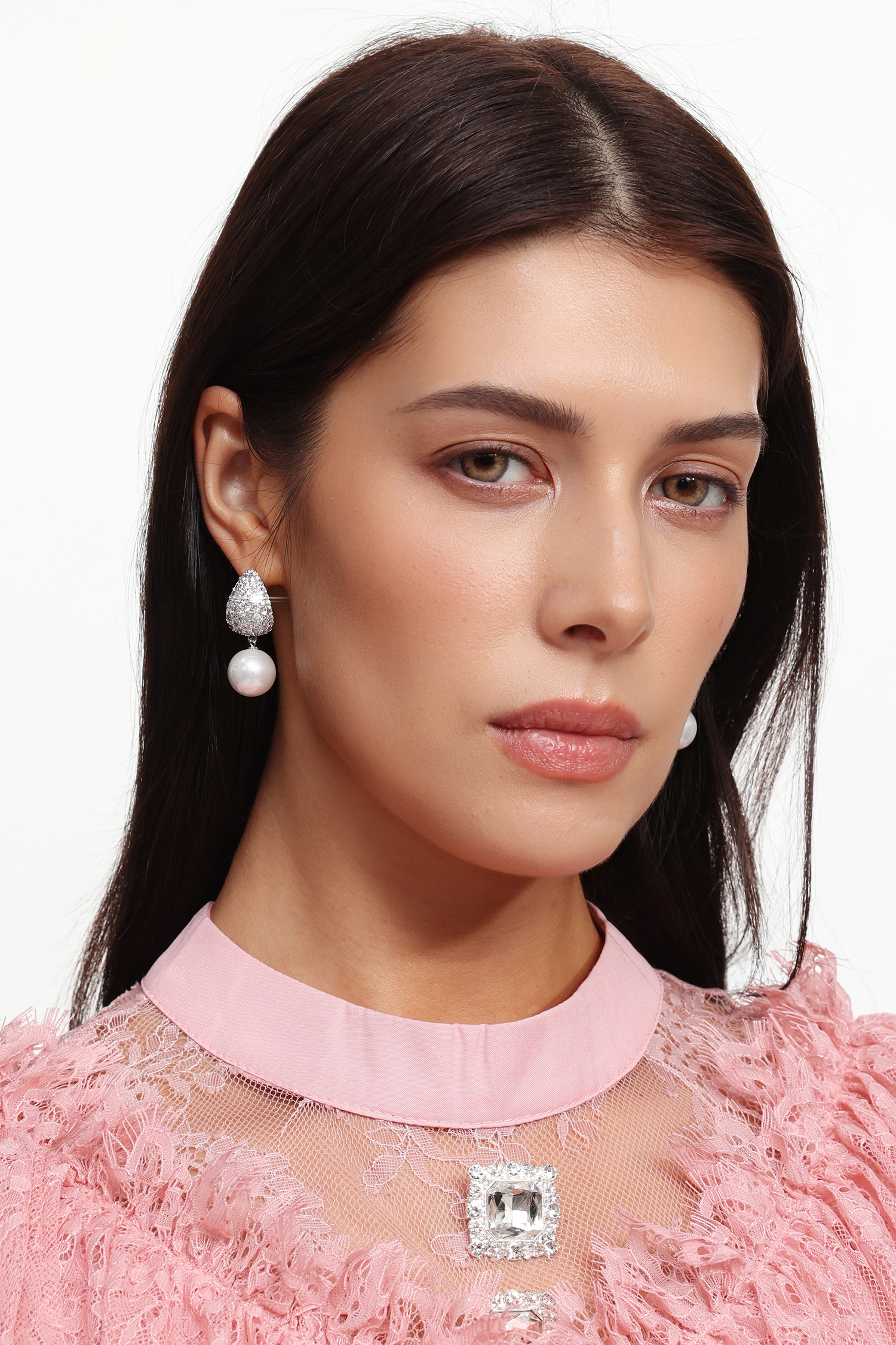 Domio Diamond Geometry Pearl Earrings