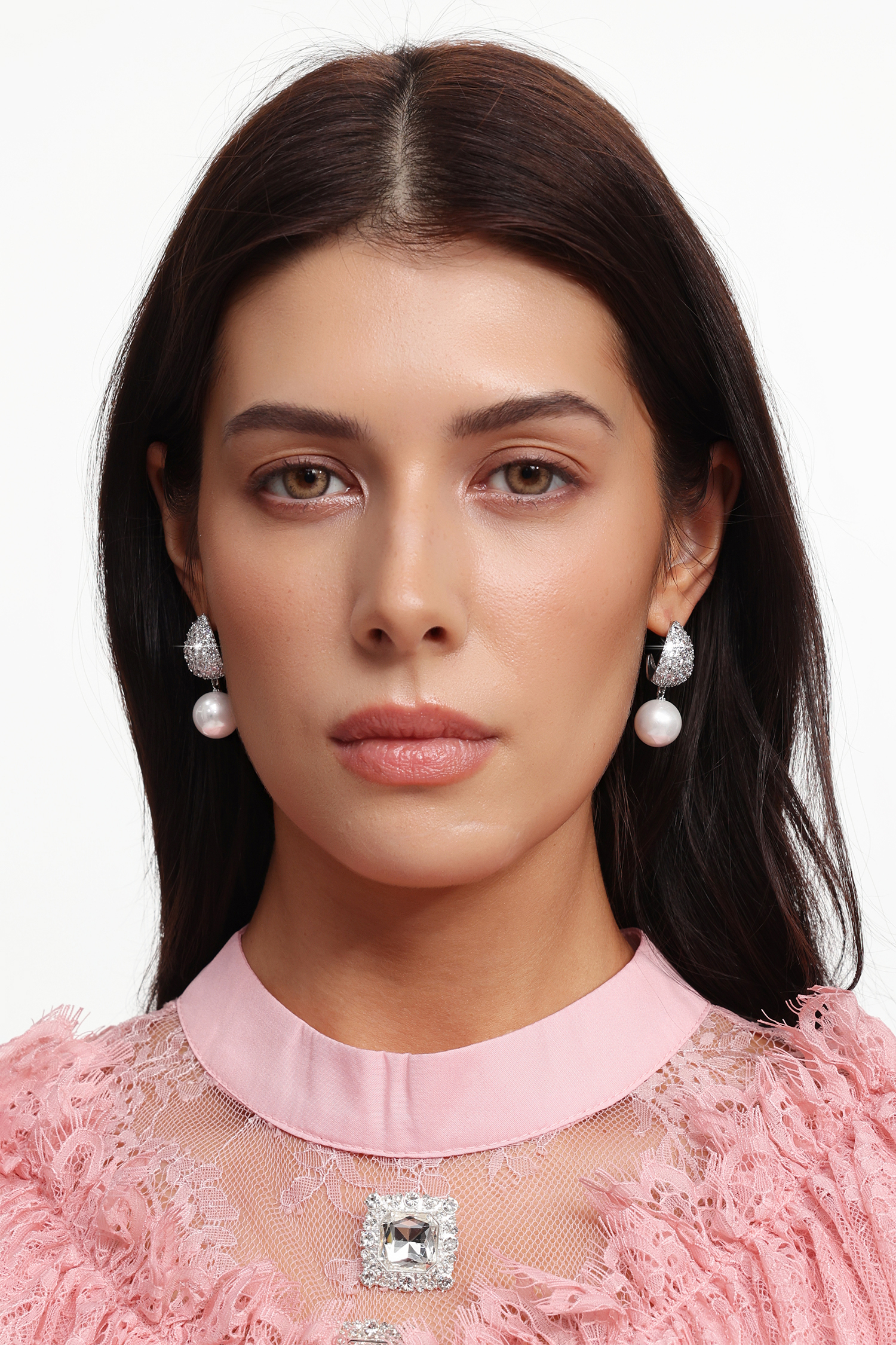 Domio Diamond Geometry Pearl Earrings