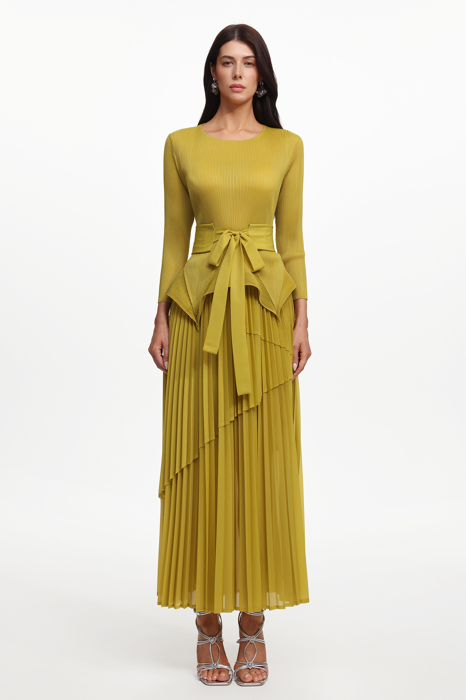 Nautica Resort Flowy Round Neck Long Sleeve Ruffle Pleated Knit Top And Skirt Two-Piece Set