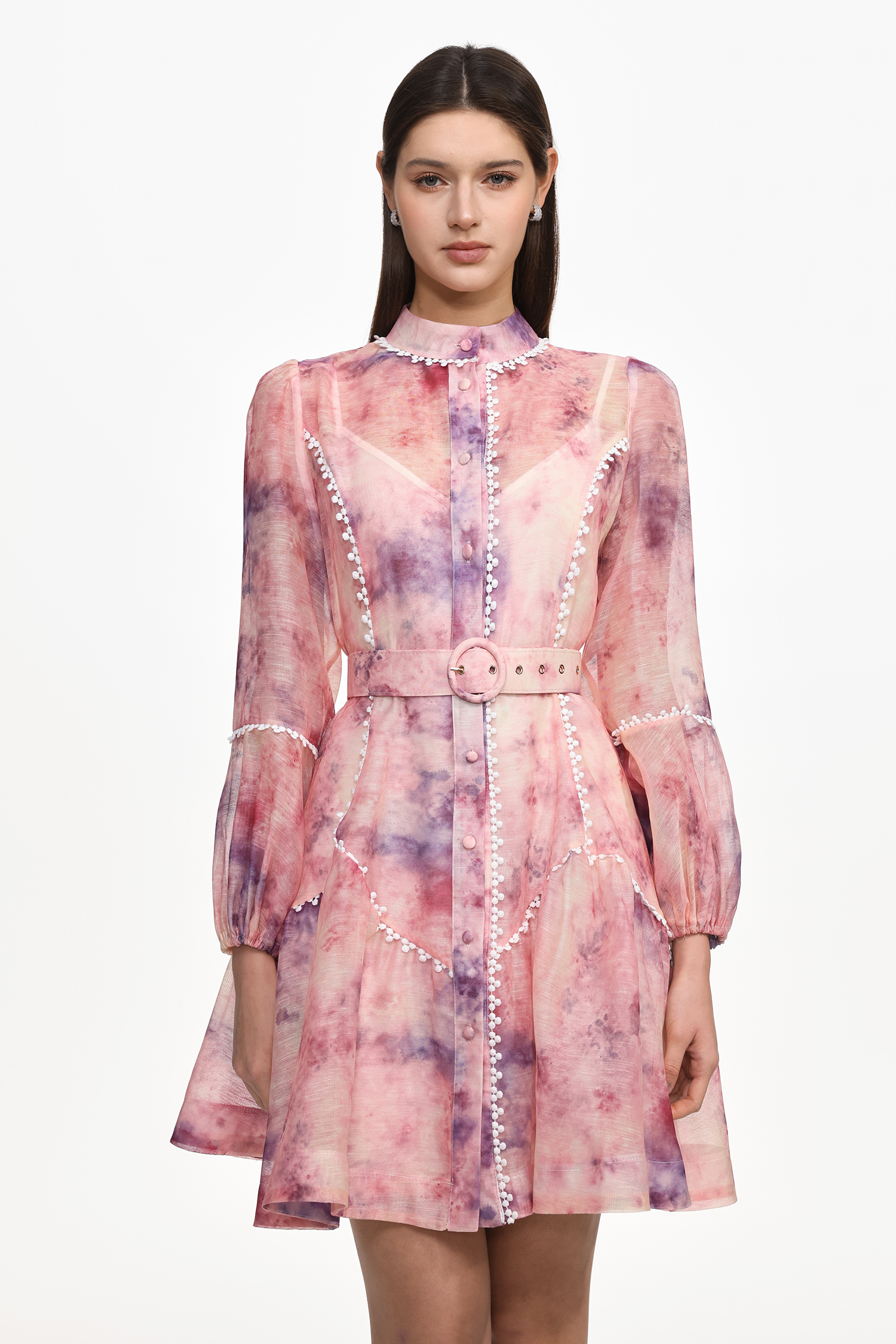 Leko Resort Flowy Long Sleeve Floral Print Woven Mini Dress