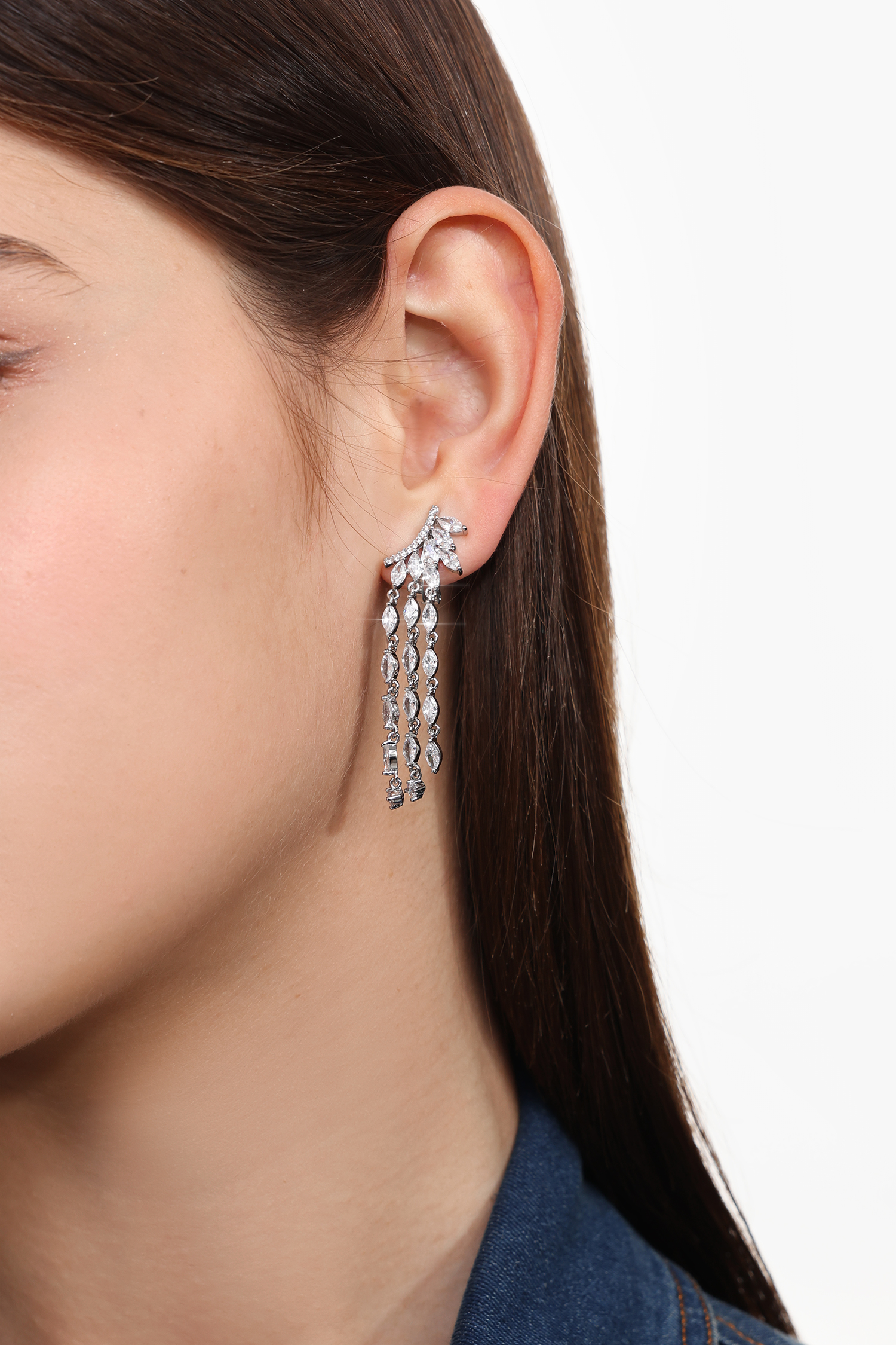 Indigo Diamond Semicircle Tassel Earrings
