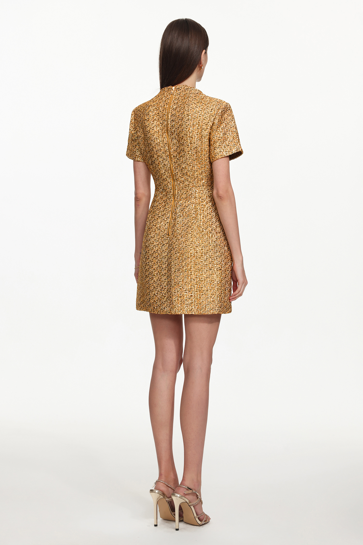 Vlafa Glamorous Tailored Short Sleeve Buttoned Tweed Mini Dress