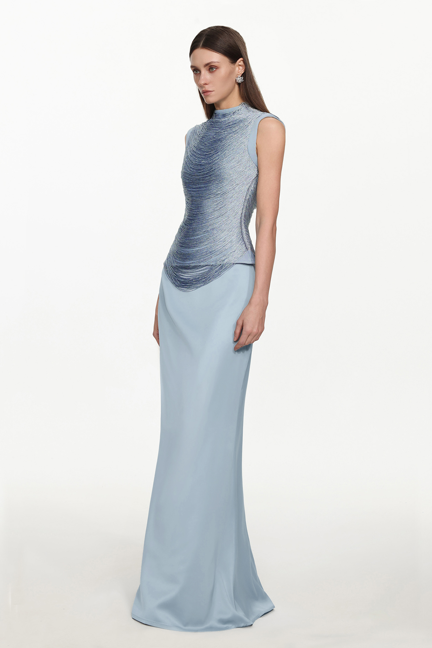 Siayh Sleeveless Tassels Bandage Blue Maxi Two Piece Set