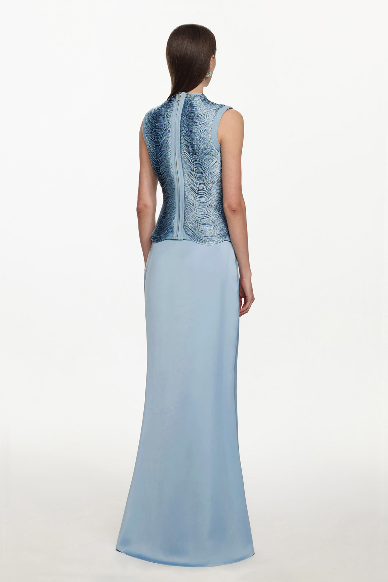 Siayh Sleeveless Tassels Bandage Blue Maxi Two Piece Set