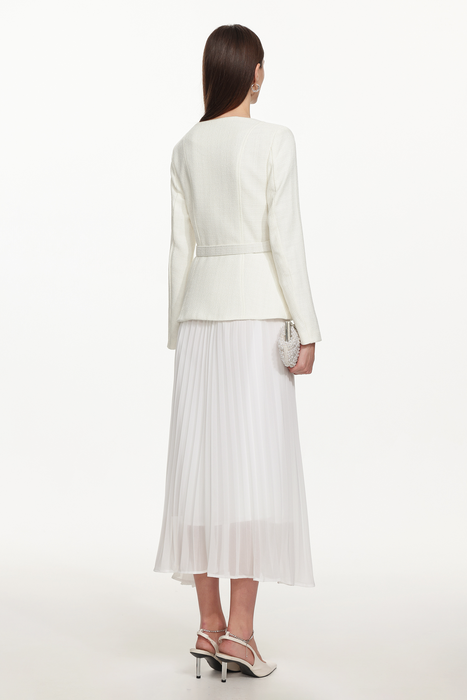 Eleni Elegant Tailored Square Neck Long Sleeve Buttoned Jacket and Skirt Set