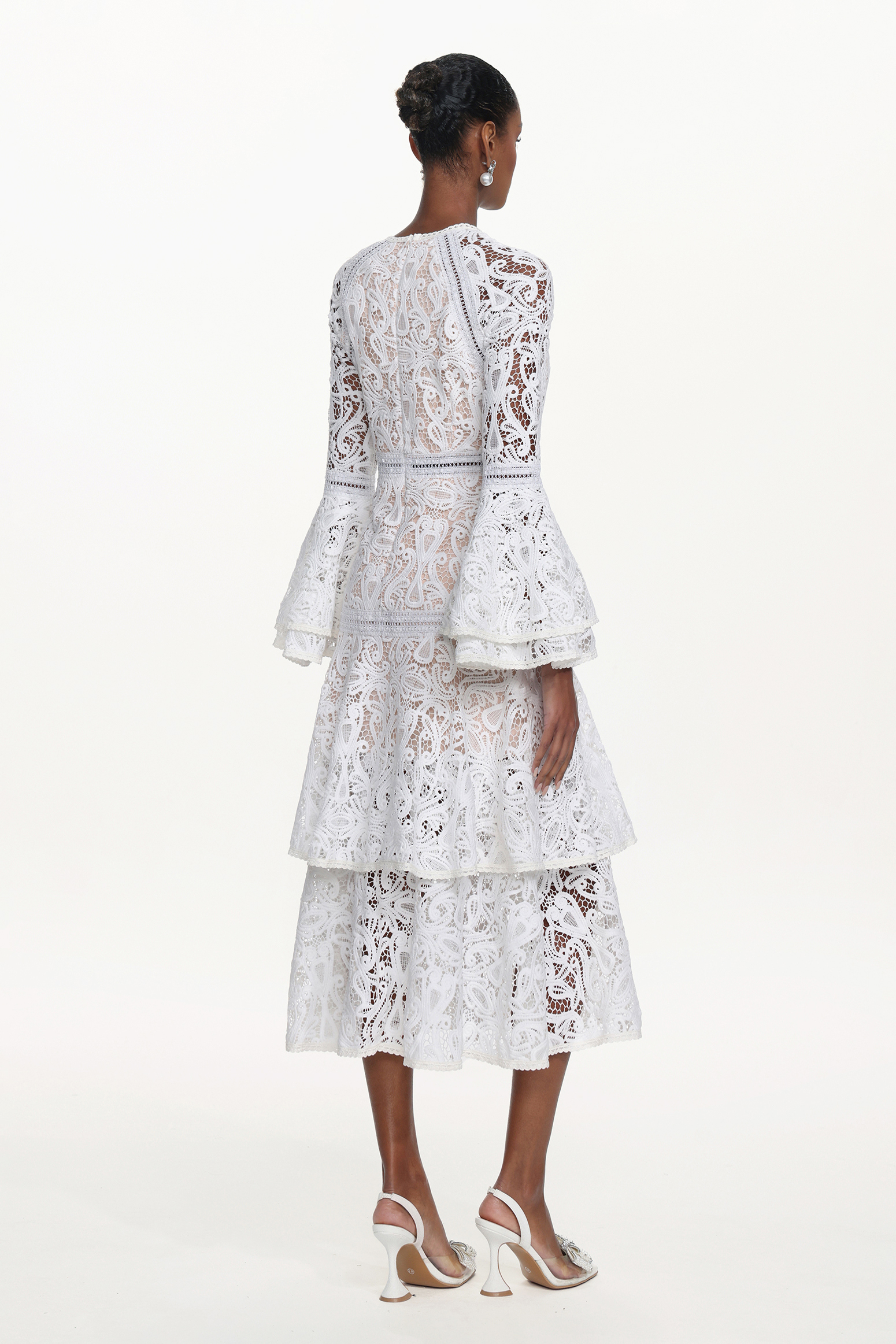 Kosala Elegant Flowy Long Sleeve Lace Maxi Dress