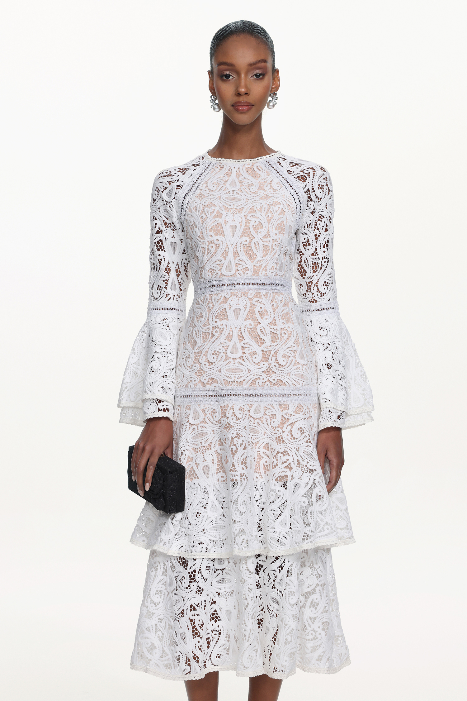 Kosala Elegant Flowy Long Sleeve Lace Maxi Dress